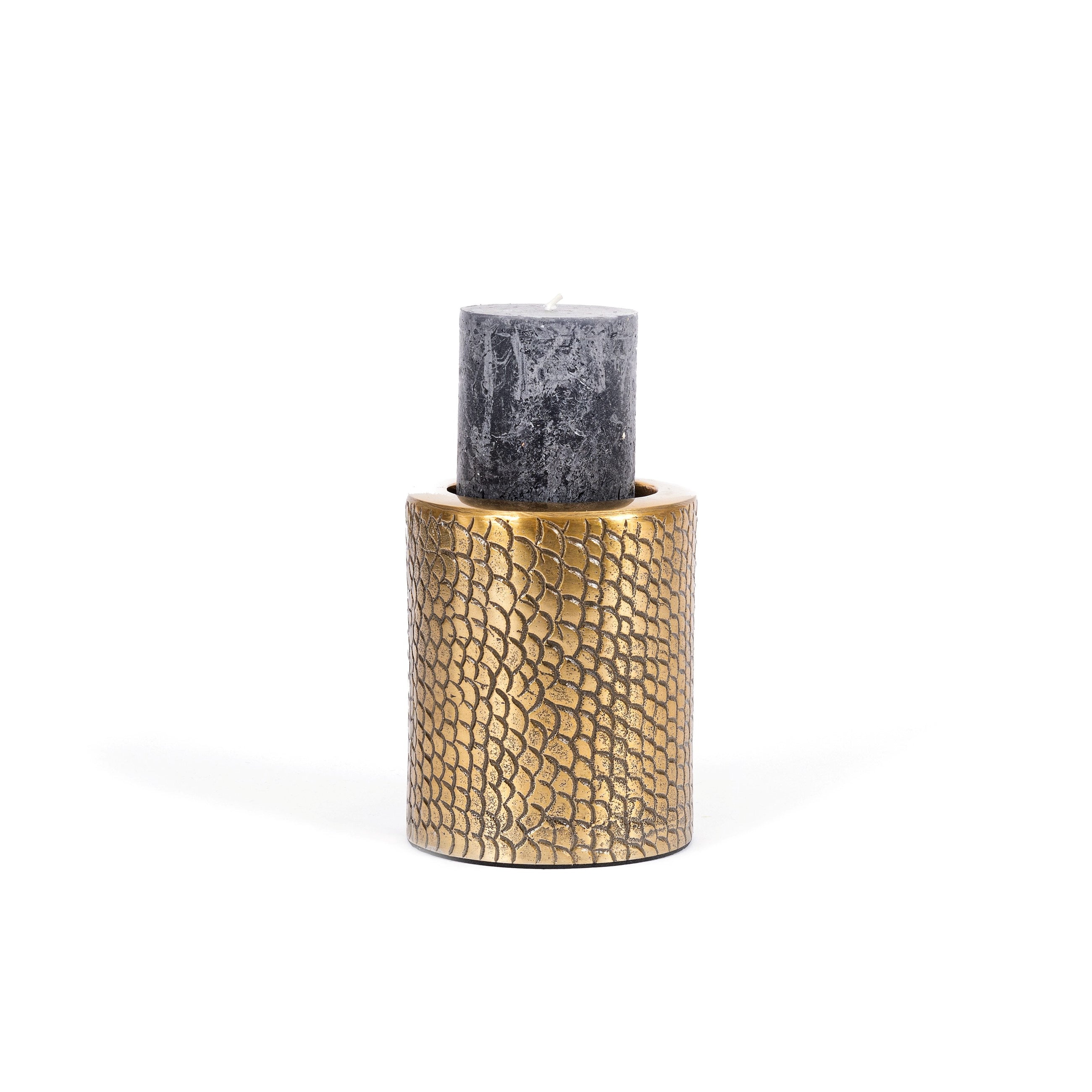 The Croco Candle Holder - Brass - L – aluminium candle holder – product view 2