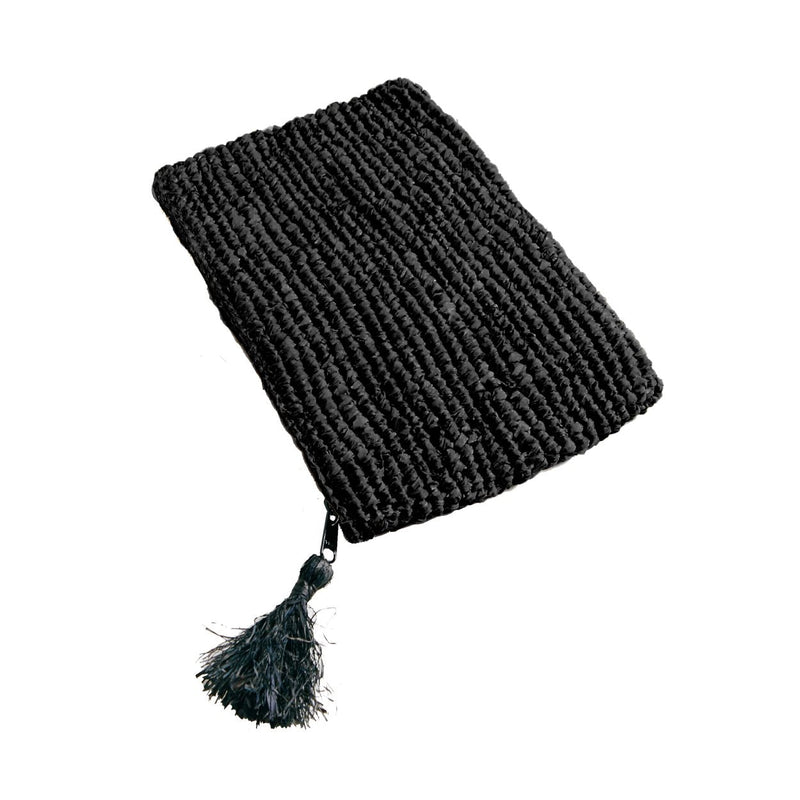 The Raffia Clutch - Black - L – raffia clutch in black – product view 1