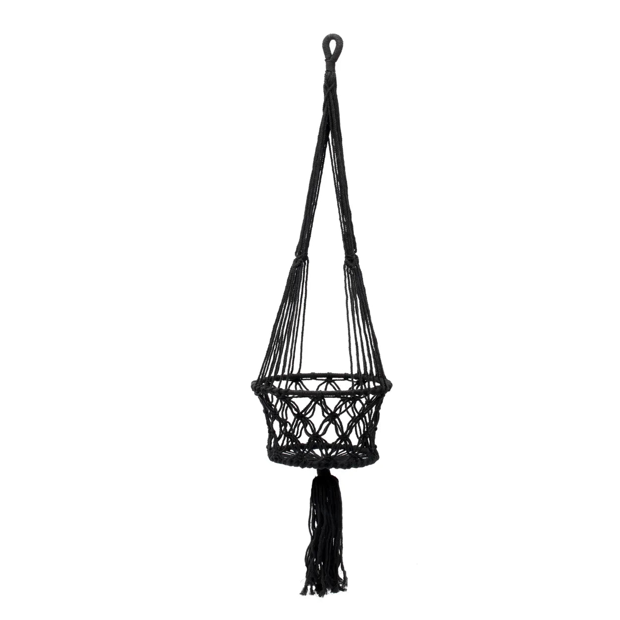 The Macrame Plant Holder - Black - L in cotton — handmade luxury planter curated by Laiyahome