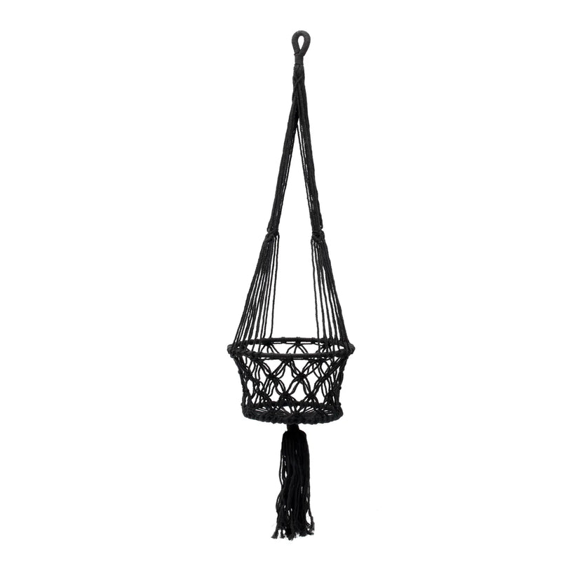 The Macrame Plant Holder - Black - L in cotton — handmade luxury planter curated by Laiyahome