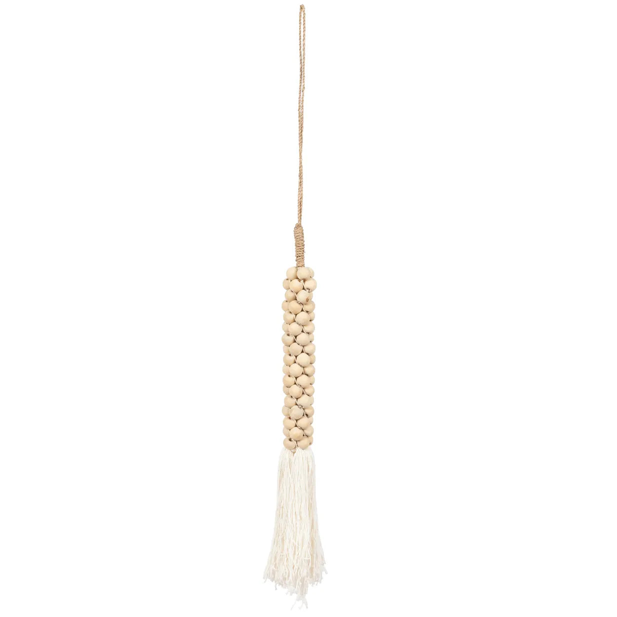 The Wooden Beads with Cotton Tassel - Natural White in wood — handmade luxury wall decoration curated by Laiyahome — view 3