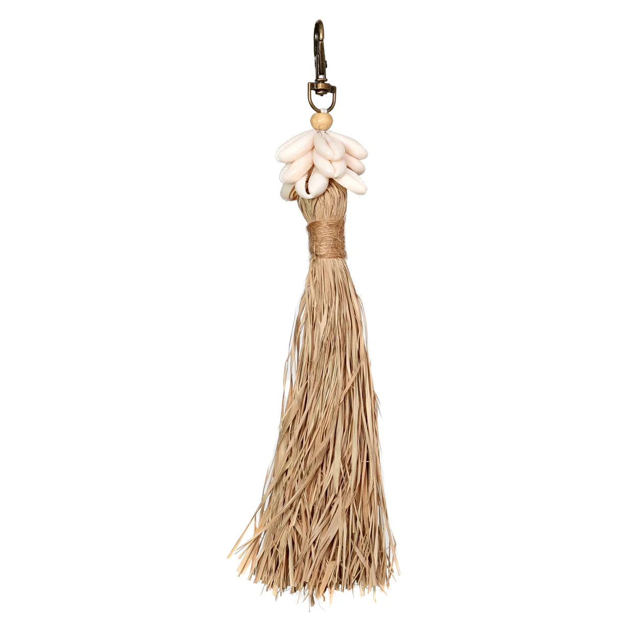 The Raffia Cowrie Shell Keychain in raffia — handmade luxury keychain curated by Laiyahome — view 3