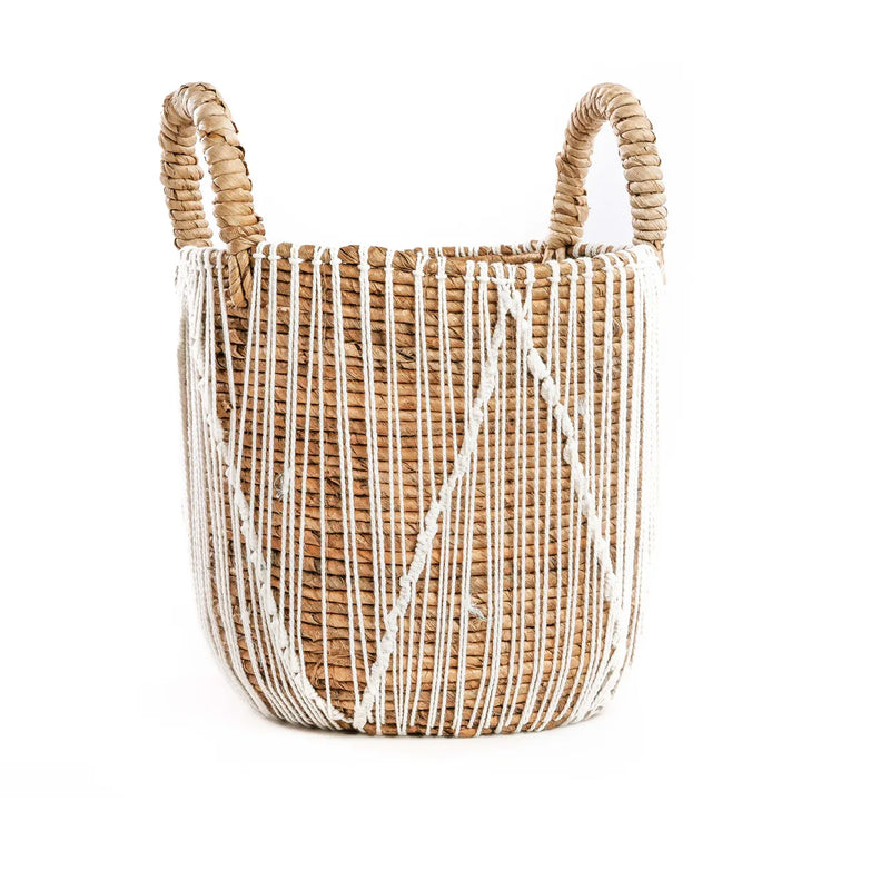 The Straight Stitched Macrame Basket - S in cotton — handmade luxury storage basket curated by Laiyahome