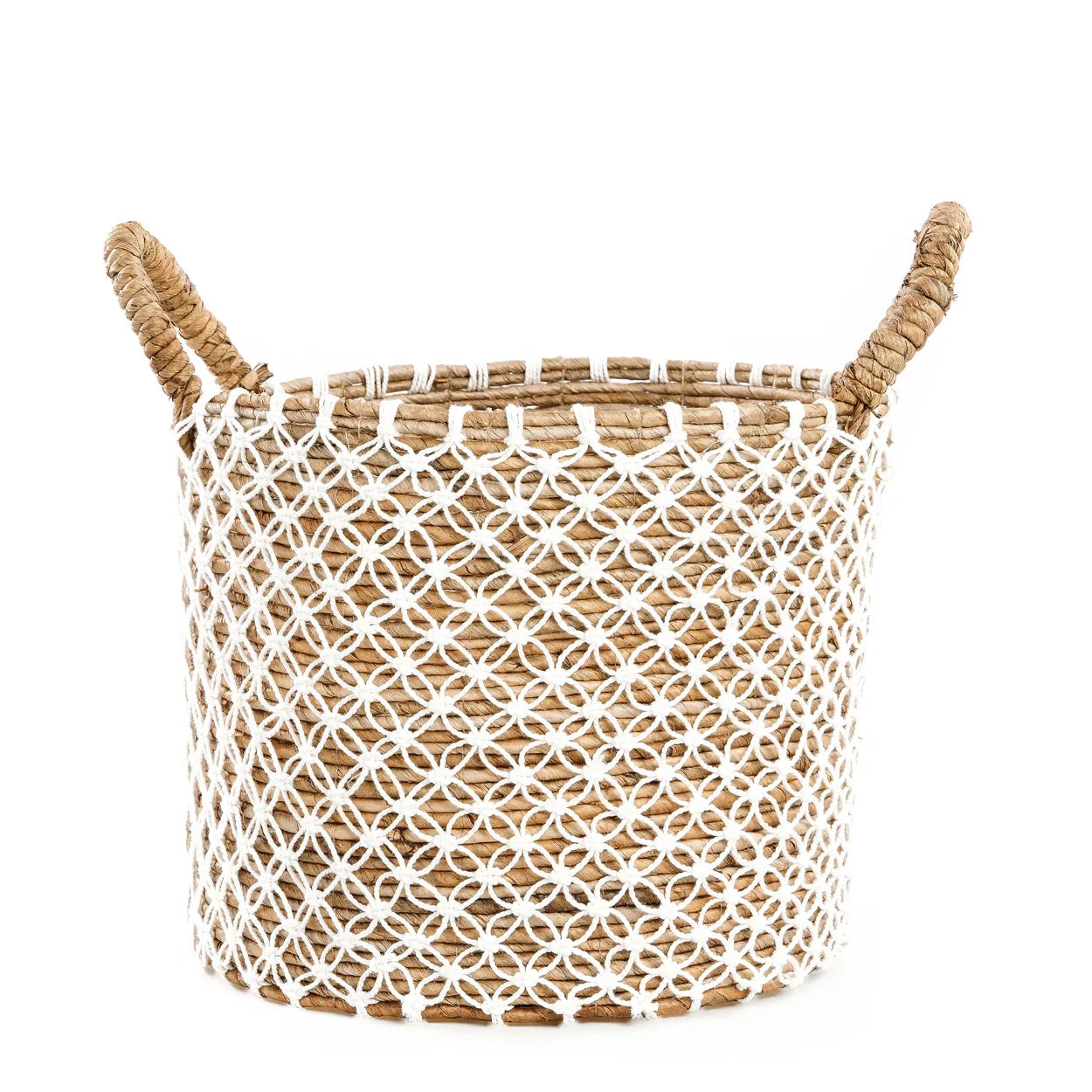 The Crossed Stitched Macrame Basket - M in cotton — handmade luxury storage basket curated by Laiyahome — view 3