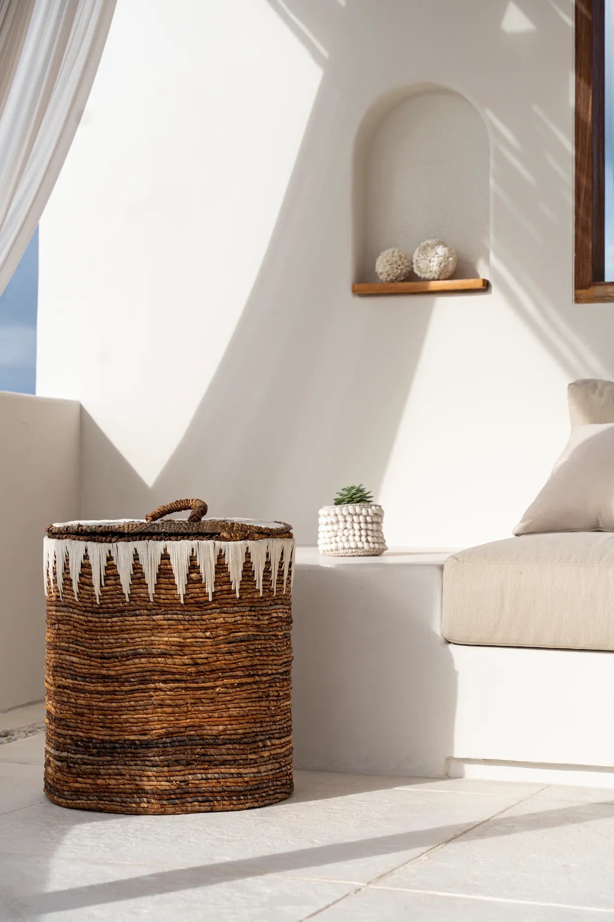 The Banana Stitched Laundry Baskets - L in palm leaf — handmade luxury storage basket curated by Laiyahome — view 2