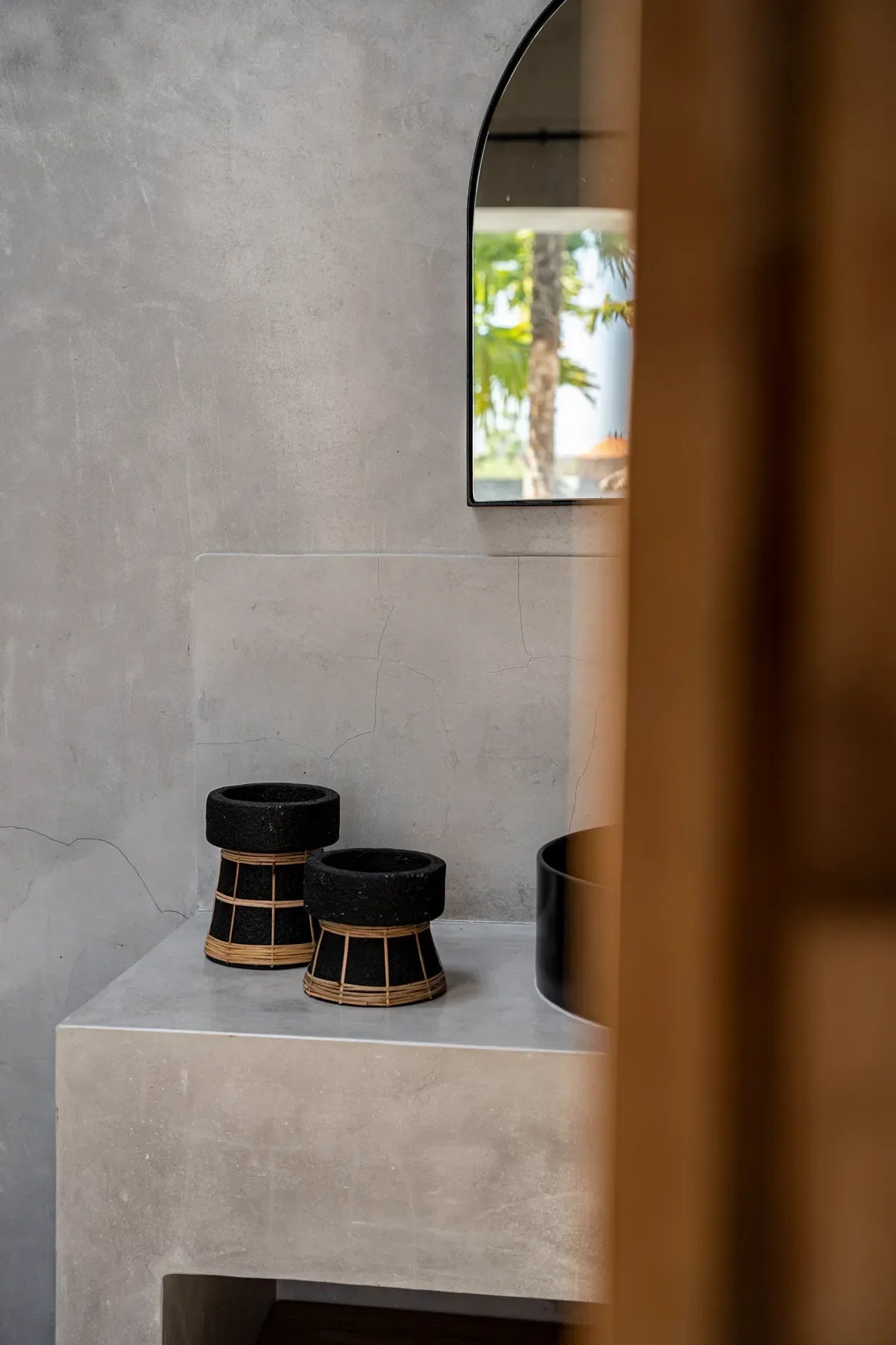 The Serene Candle Holder - Black Natural - S in terracotta — handmade luxury tea light holder curated by Laiyahome — view 4