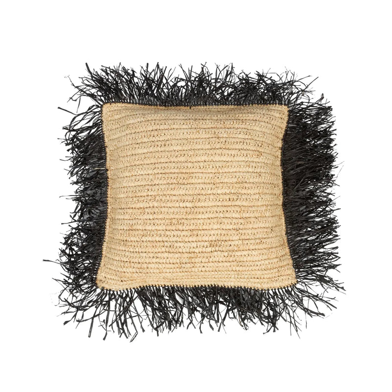 Capa de almofada quadrada em ráfia - Preto natural - 40x40