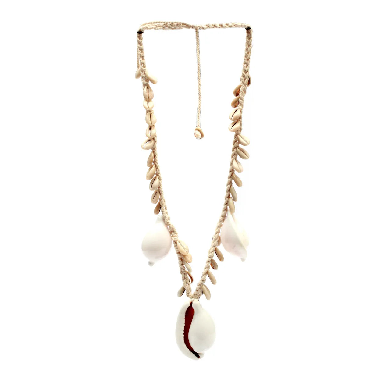 The Big White Cowrie Shell Necklace in cotton — handmade luxury necklace curated by Laiyahome — view 3