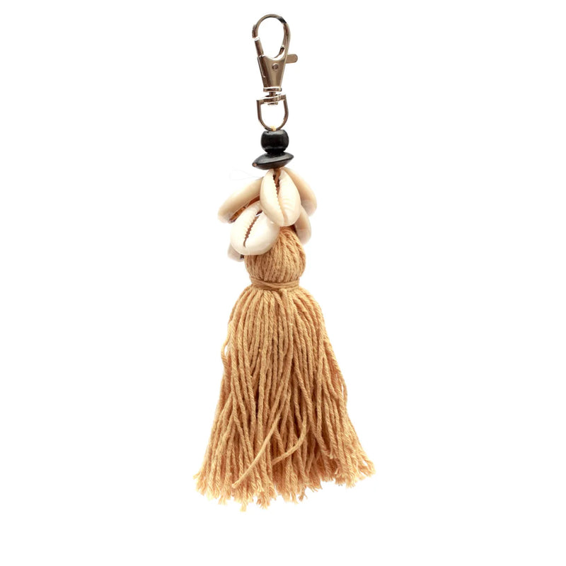 Porte-clés pompon cauri - Moka