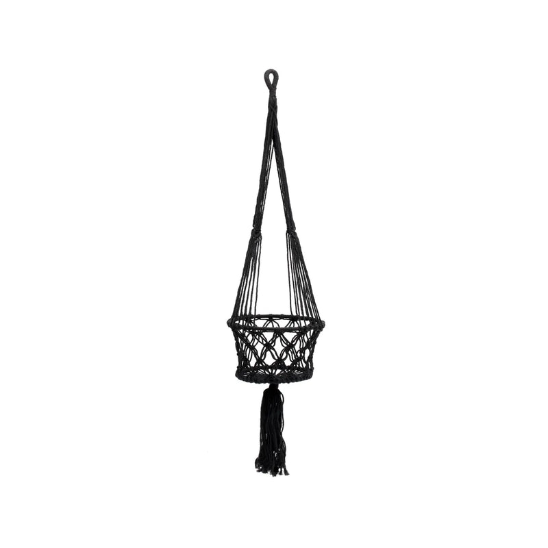 The Macrame Plant Holder - Black - M in cotton — handmade luxury planter curated by Laiyahome