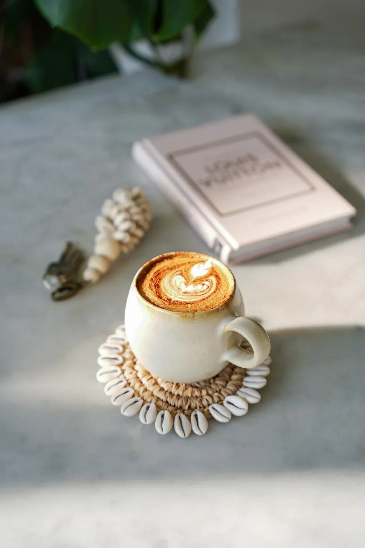 The Raffia Shell Coaster - Natural in raffia — handmade luxury coaster curated by Laiyahome — view 4