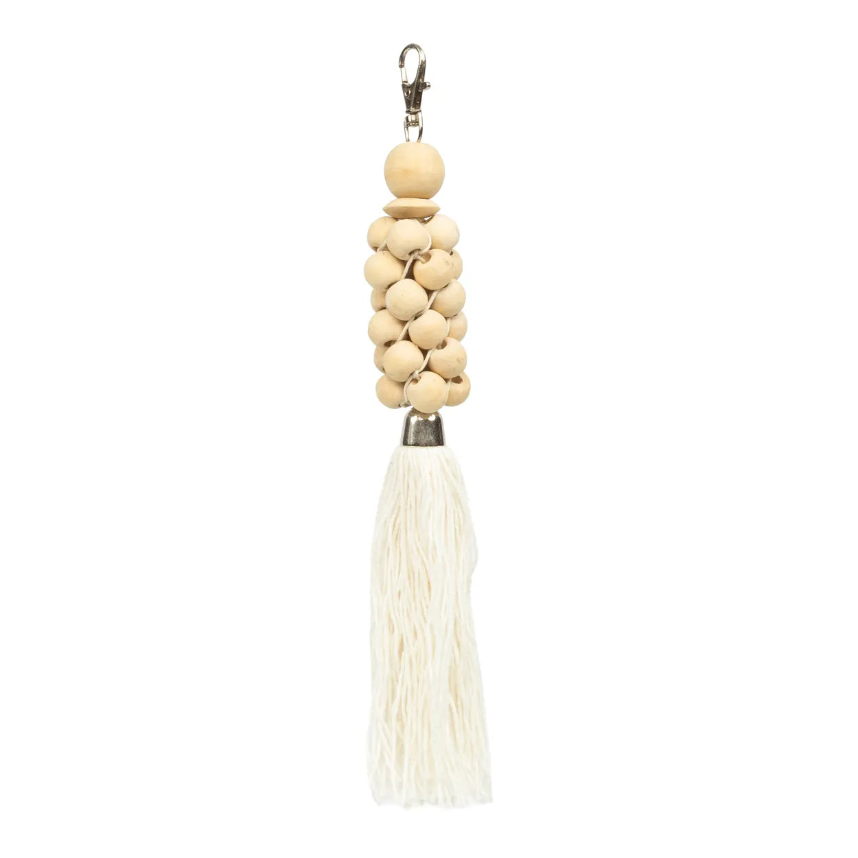 The Wooden Beads Keychain - Natural White in glass — handmade luxury keychain curated by Laiyahome — view 3