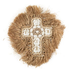 Croix en coquillage raphia - Blanc naturel - L