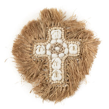 Croix en coquillage raphia - Blanc naturel - L