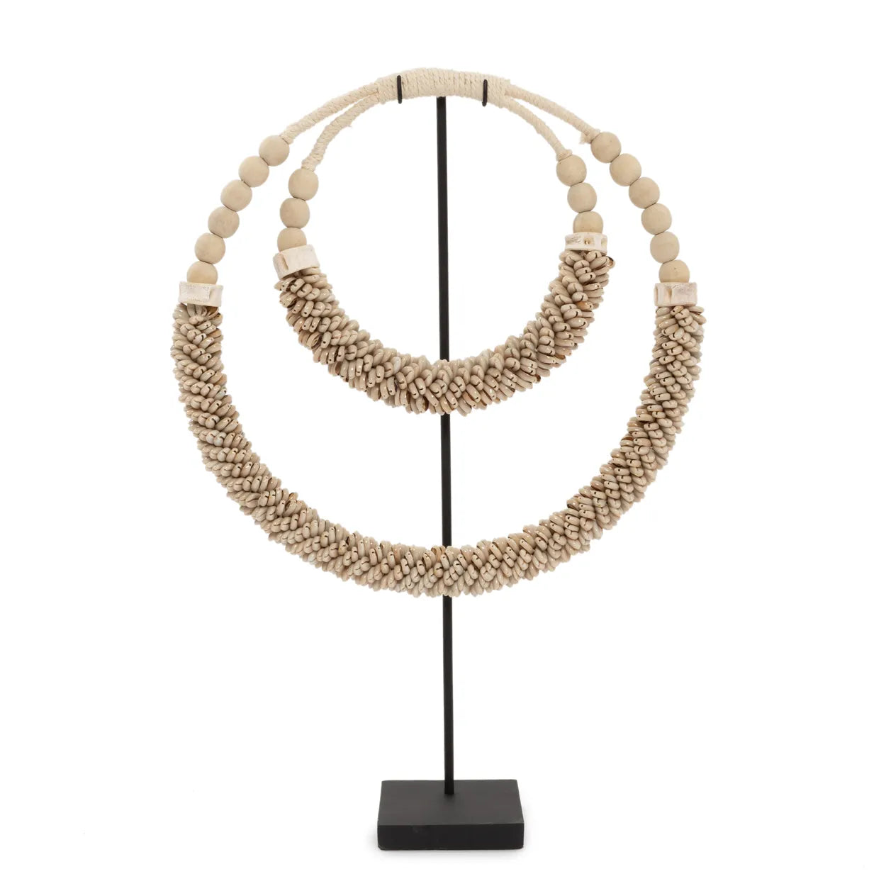 The Double Shell Necklace On Stand - Natural in cotton — handmade luxury standing decoration curated by Laiyahome — view 3