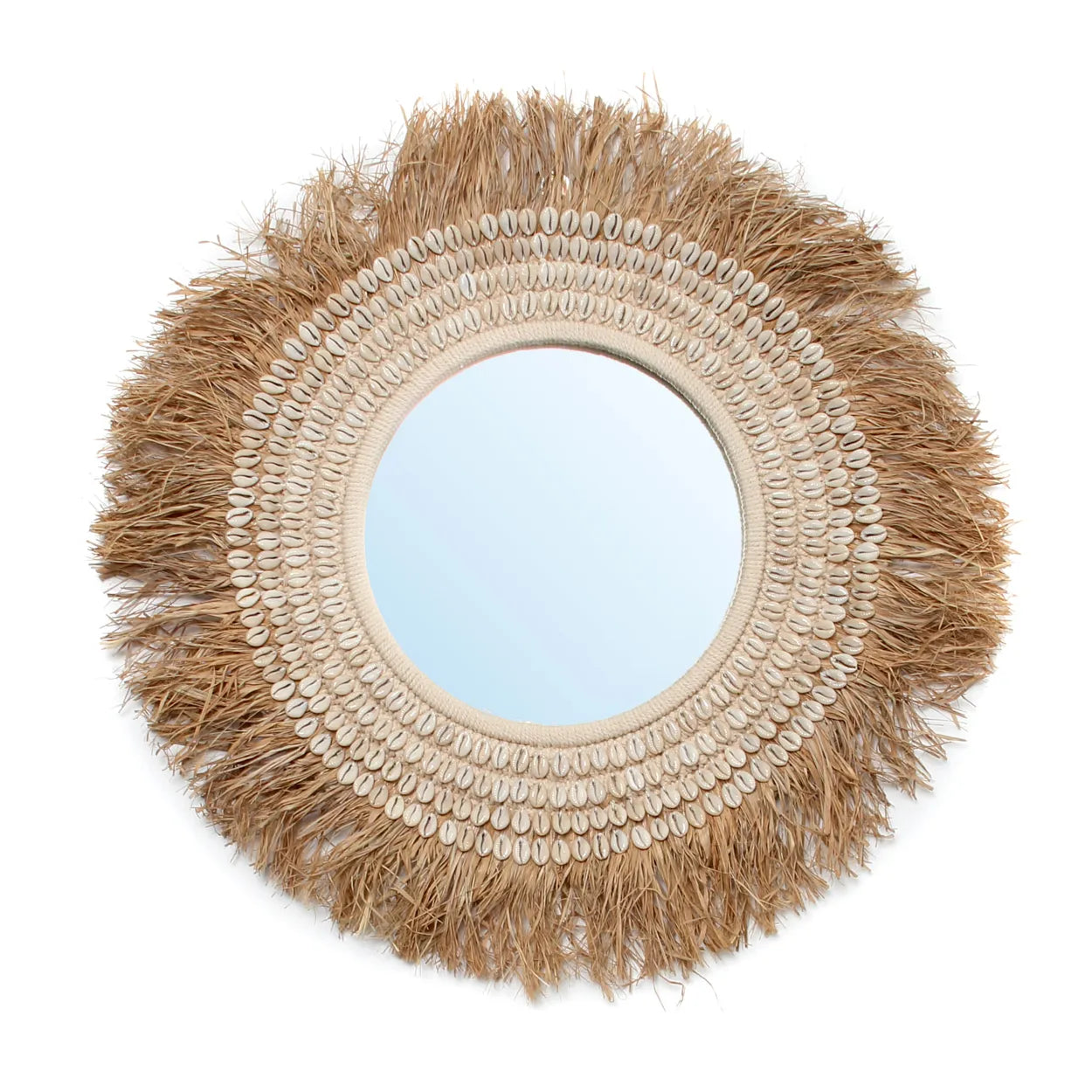 The Raffia Cowrie Mirror - Natural White in raffia — handmade luxury wall mirror curated by Laiyahome — view 3