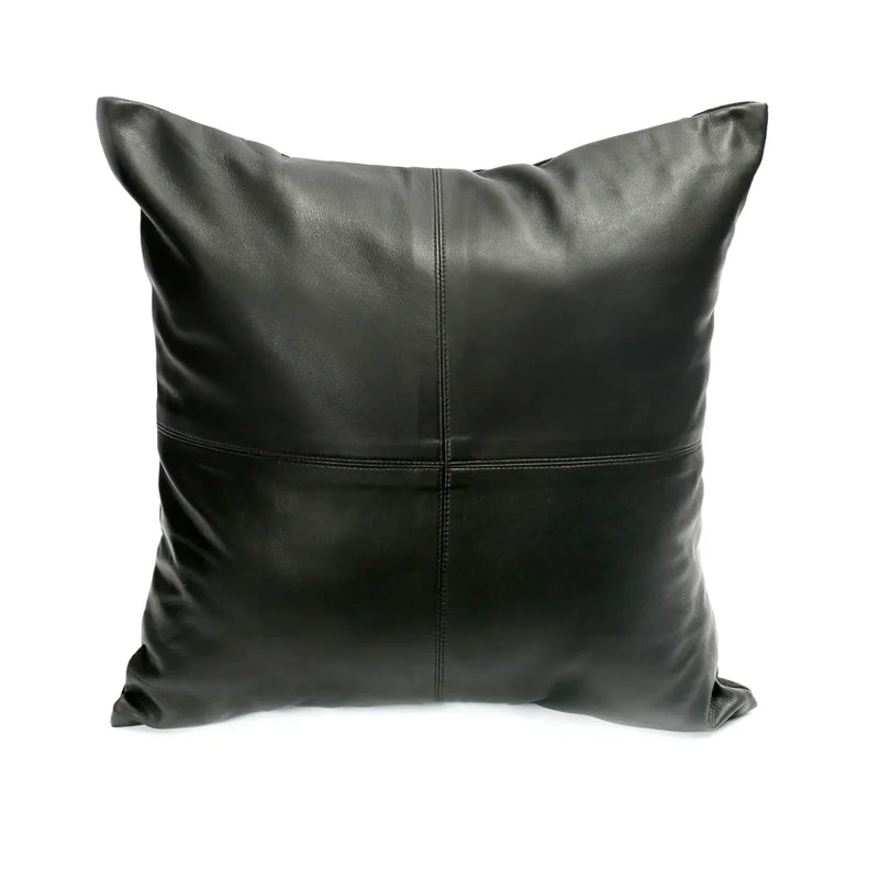 The Four Panel Leather Cushion Cover - Black - 40x40 in leather — handmade luxury cushion cover curated by Laiyahome