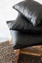 The Four Panel Leather Cushion Cover - Black - 40x40 in leather — handmade luxury cushion cover curated by Laiyahome — view 2