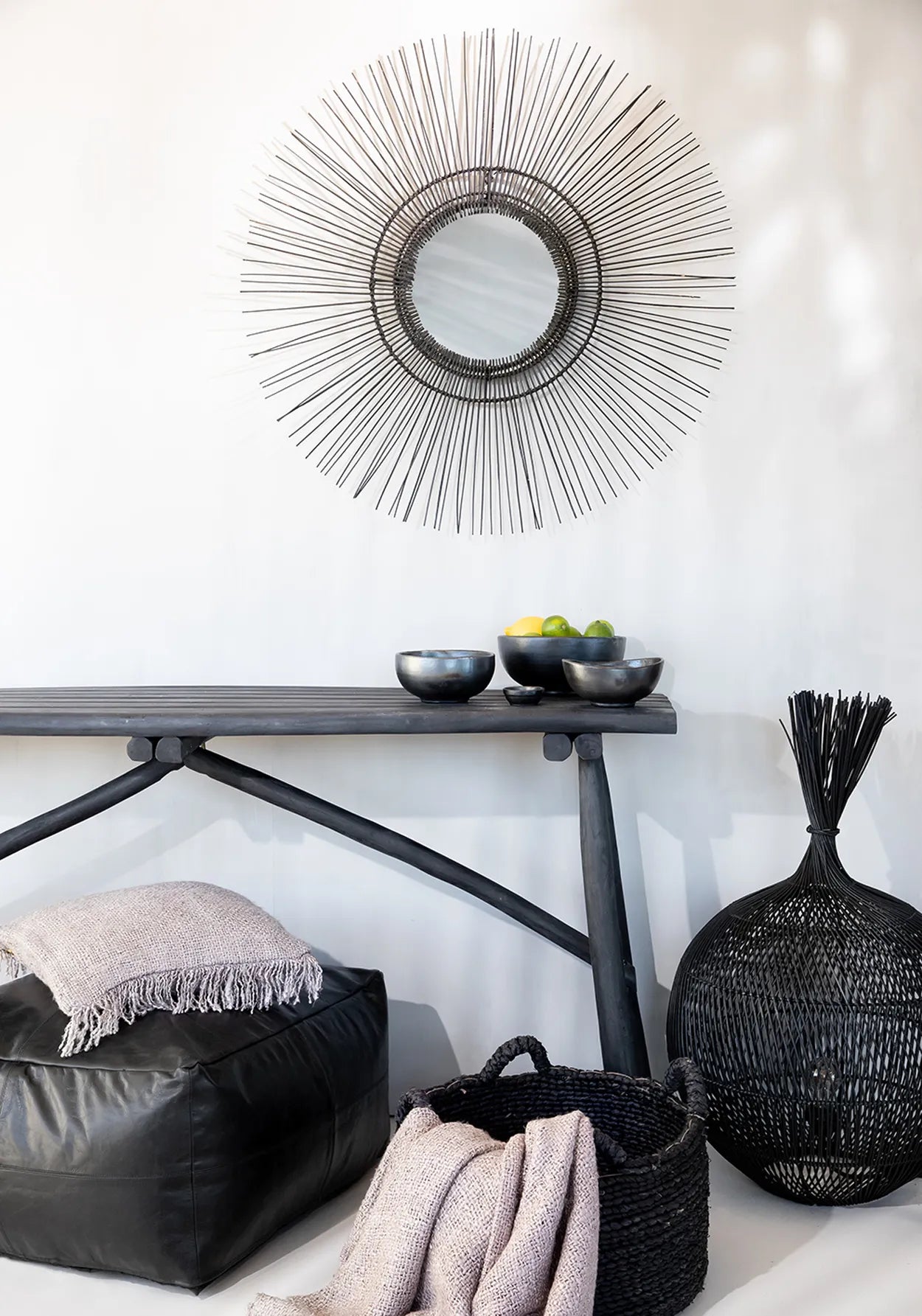 The Tropical Mirror - Black - L in rattan — handmade luxury wall mirror curated by Laiyahome — view 4