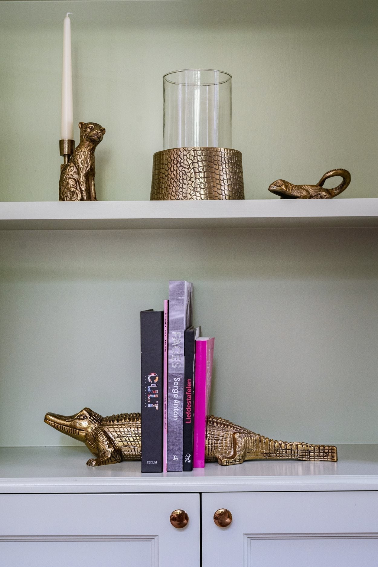 The Croco Candle Holder with Glass - Brass - L in aluminium — handmade luxury tea light holder curated by Laiyahome — view 2