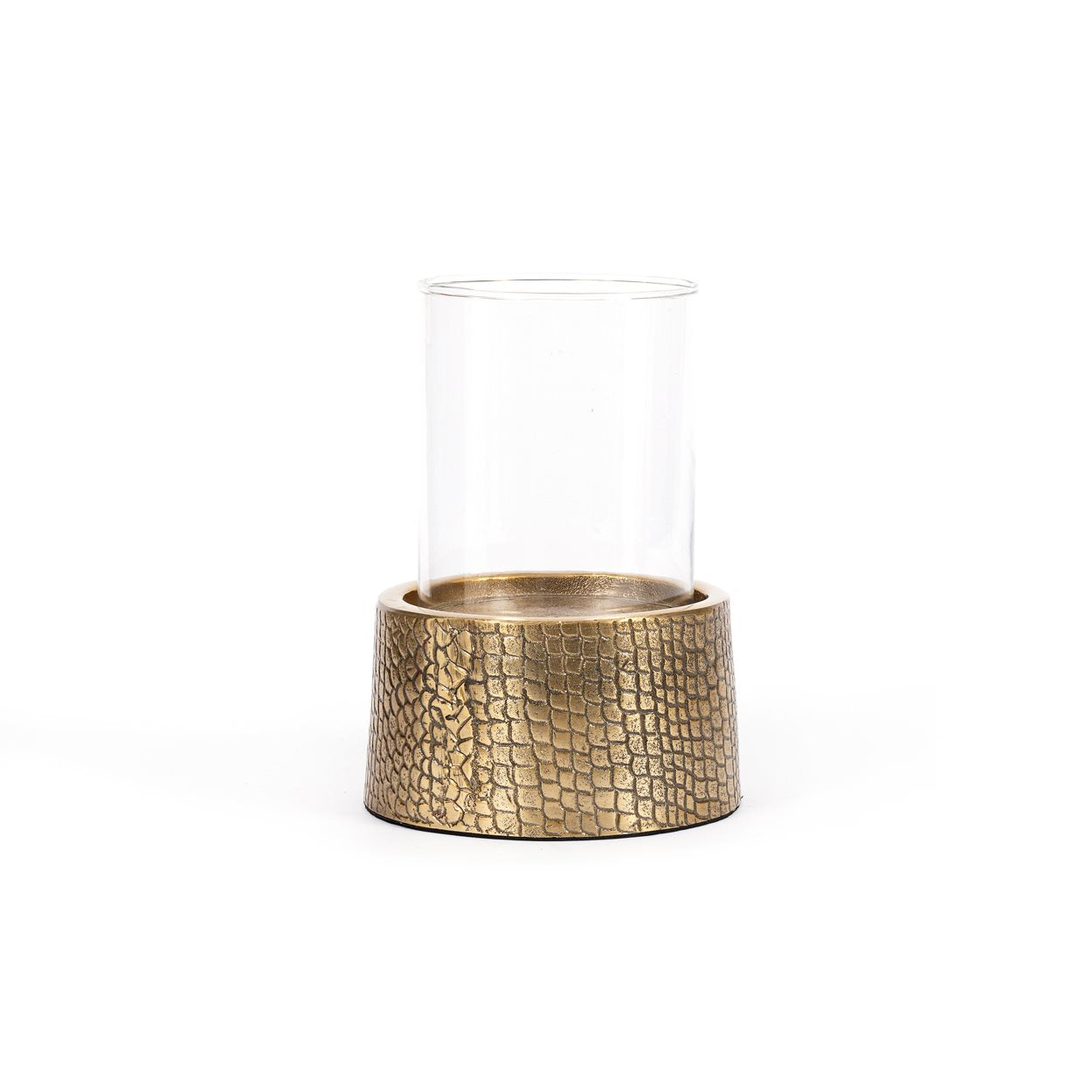 The Croco Candle Holder with Glass - Brass - L in aluminium — handmade luxury tea light holder curated by Laiyahome — view 3