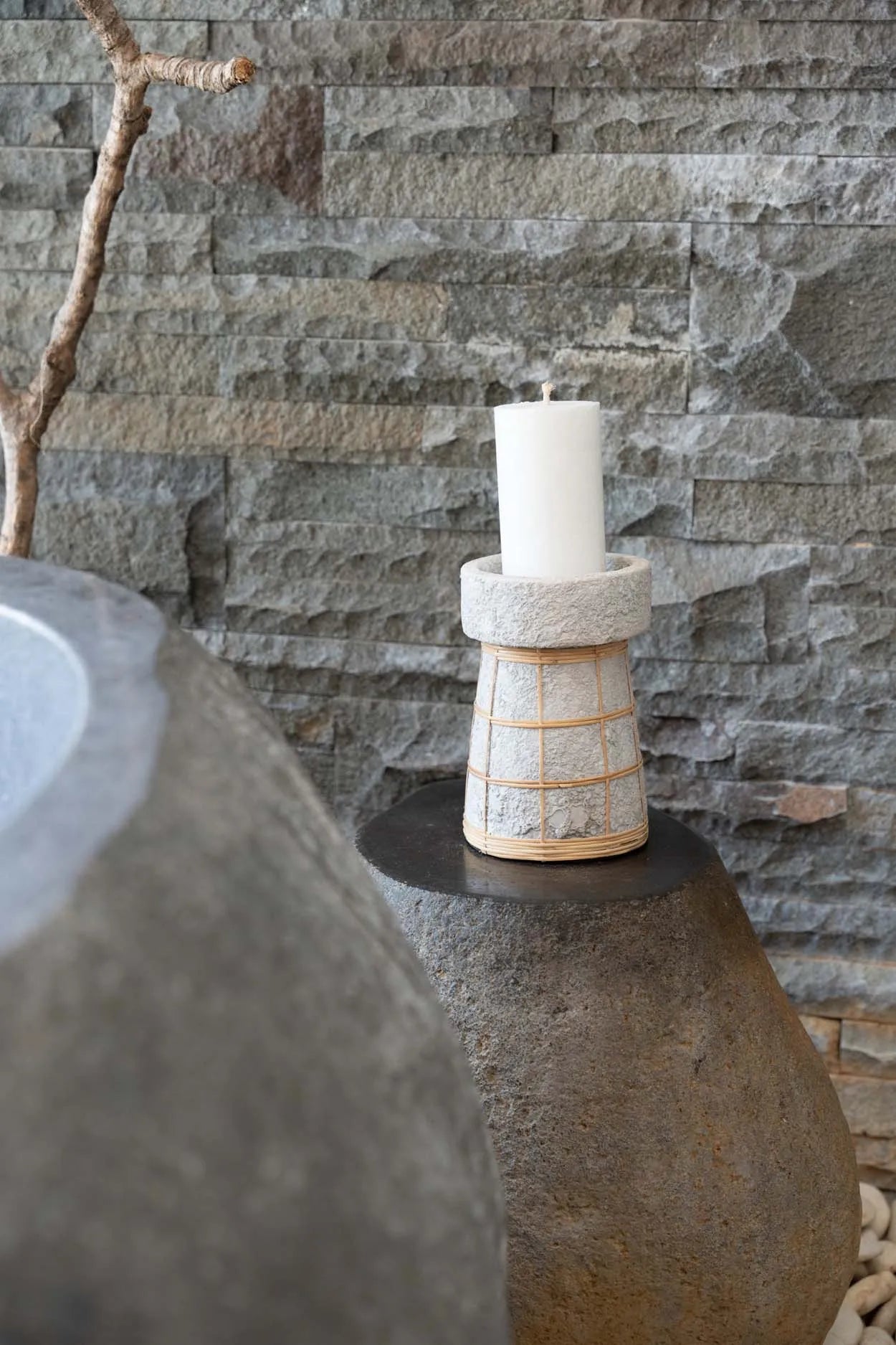 The Serene Candle Holder - Concrete Natural - L in terracotta — handmade luxury tea light holder curated by Laiyahome — view 4