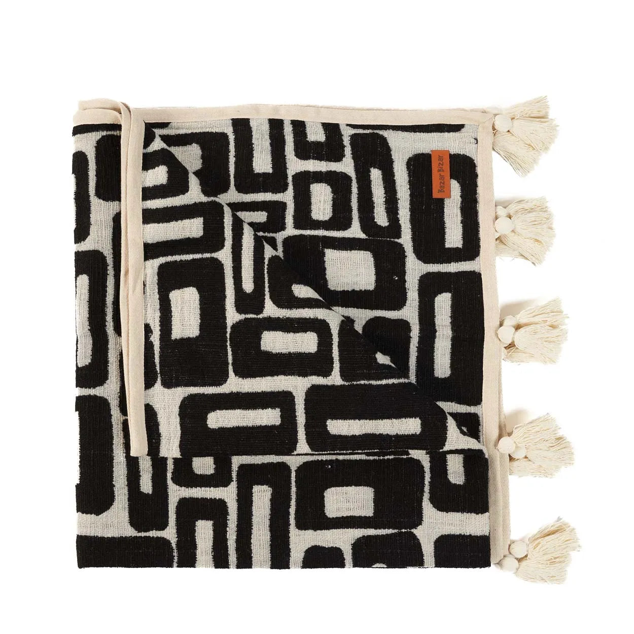 The Aztec Bed Throw - Natural Black in cotton — handmade luxury throw blanket curated by Laiyahome — view 3