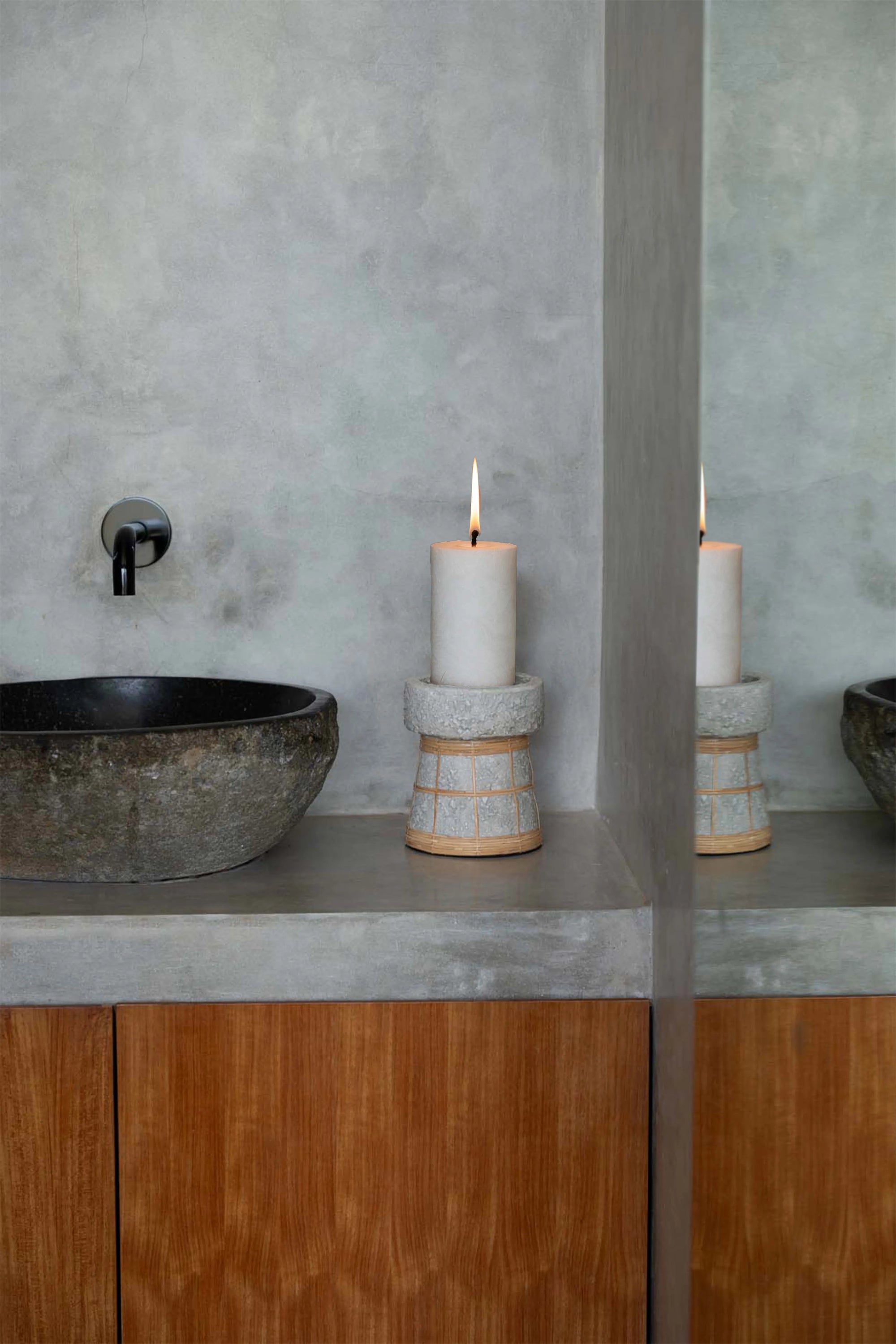 The Serene Candle Holder - Concrete Natural - M in terracotta, earthenware — handmade luxury tea light holder curated by Laiyahome — view 4
