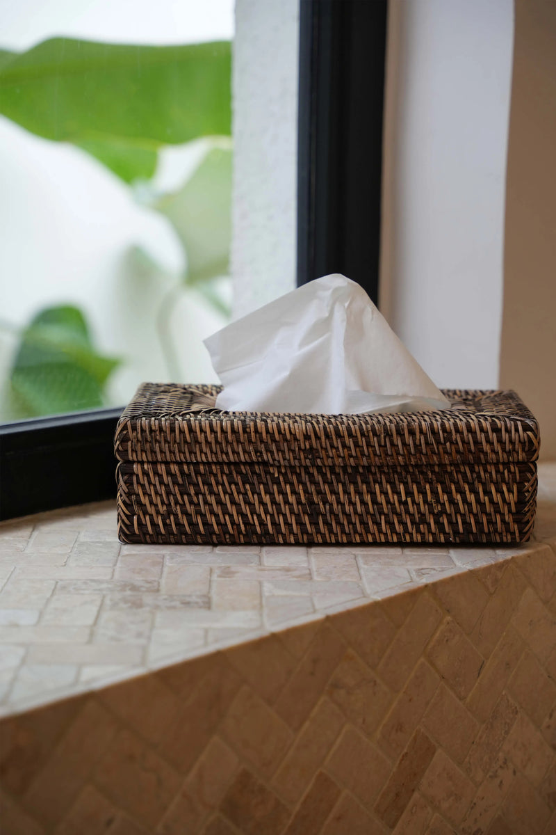 The Rattan Classic Tissue Box - Natural Brown in rattan — handmade luxury storage basket curated by Laiyahome — view 2