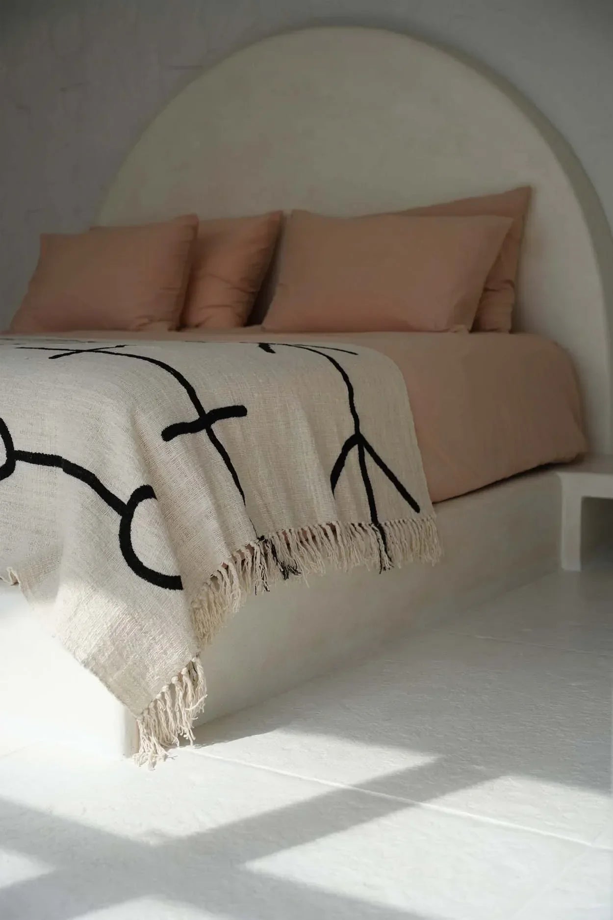 The Evil Eye Bed Throw - Natural Black in cotton — handmade luxury throw blanket curated by Laiyahome — view 4