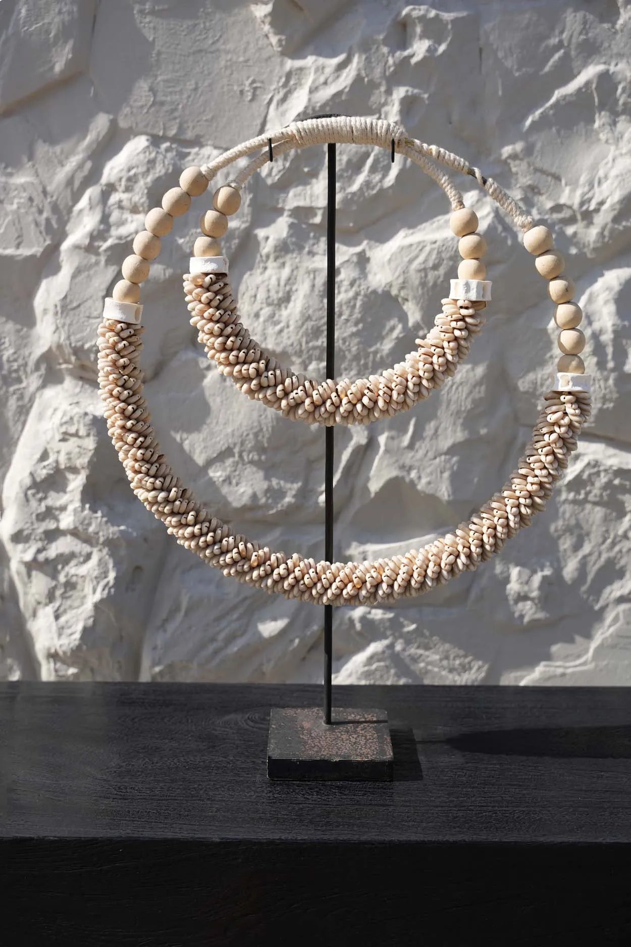 The Double Shell Necklace On Stand - Natural in cotton — handmade luxury standing decoration curated by Laiyahome — view 4