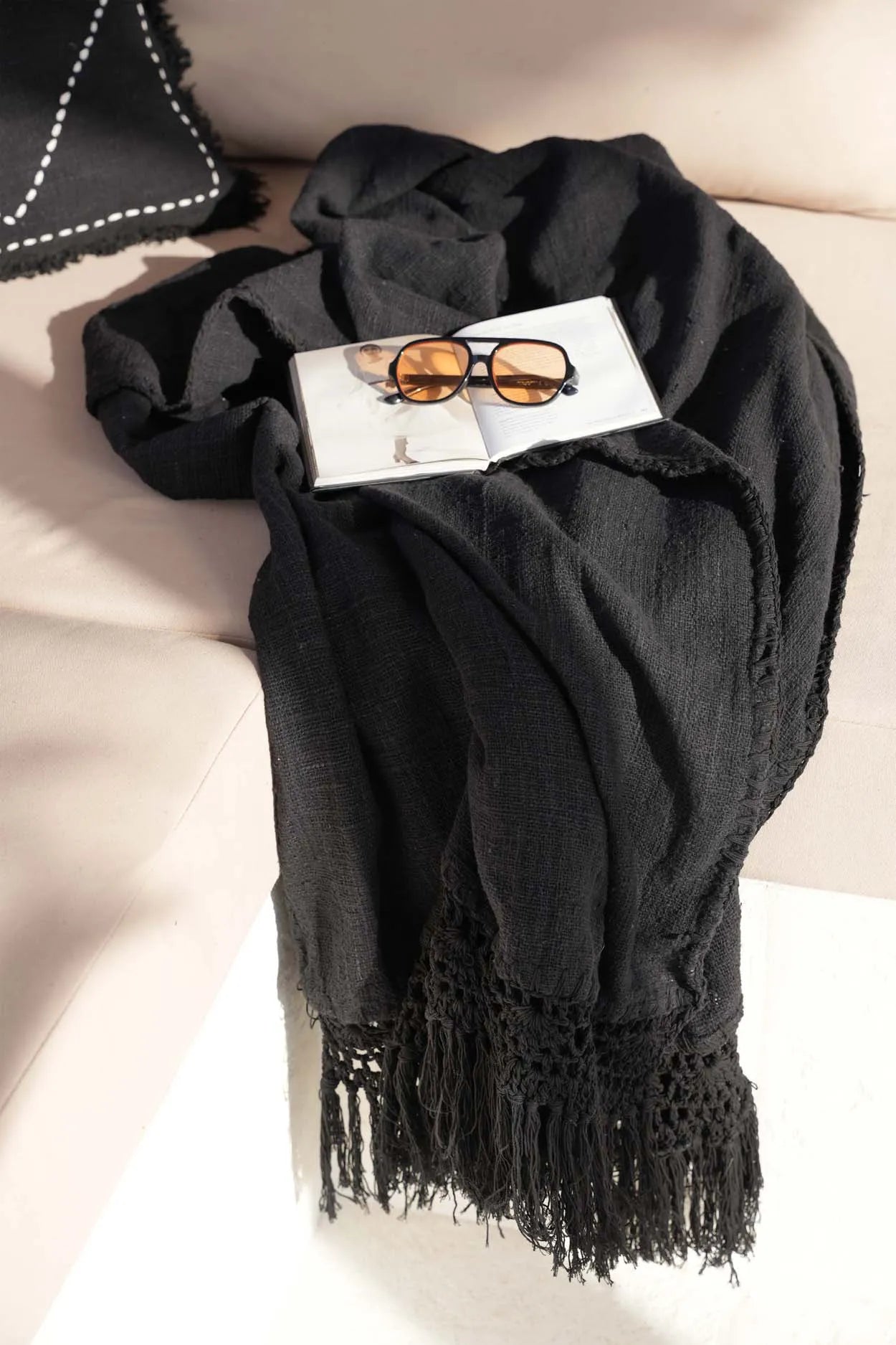 The Gypsy Bed Throw - Black in cotton — handmade luxury throw blanket curated by Laiyahome — view 4