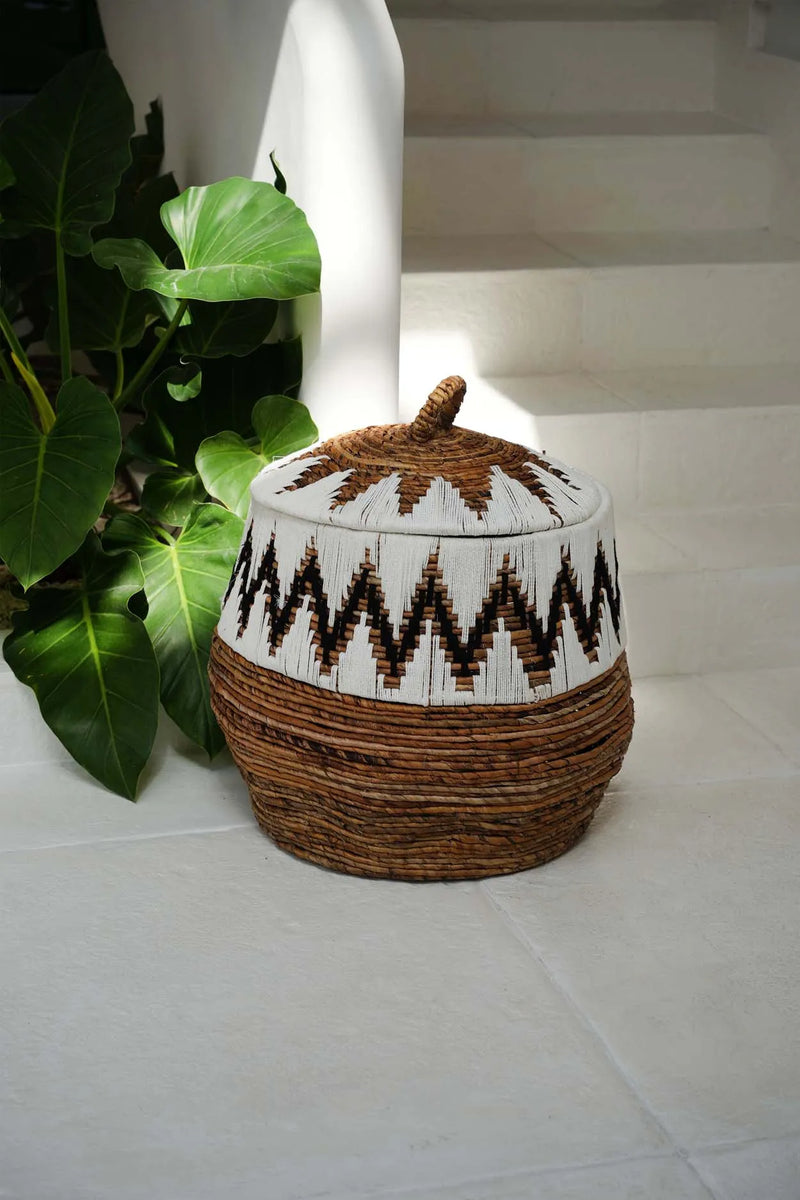 The Little Bay Beach Basket - Natural White - L in palm leaf — handmade luxury storage basket curated by Laiyahome — view 2