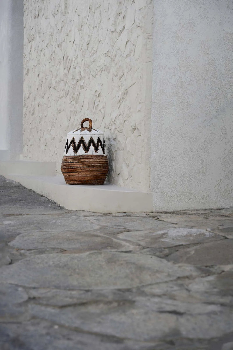 The Little Bay Beach Basket - Natural White - S in palm leaf — handmade luxury storage basket curated by Laiyahome — view 2