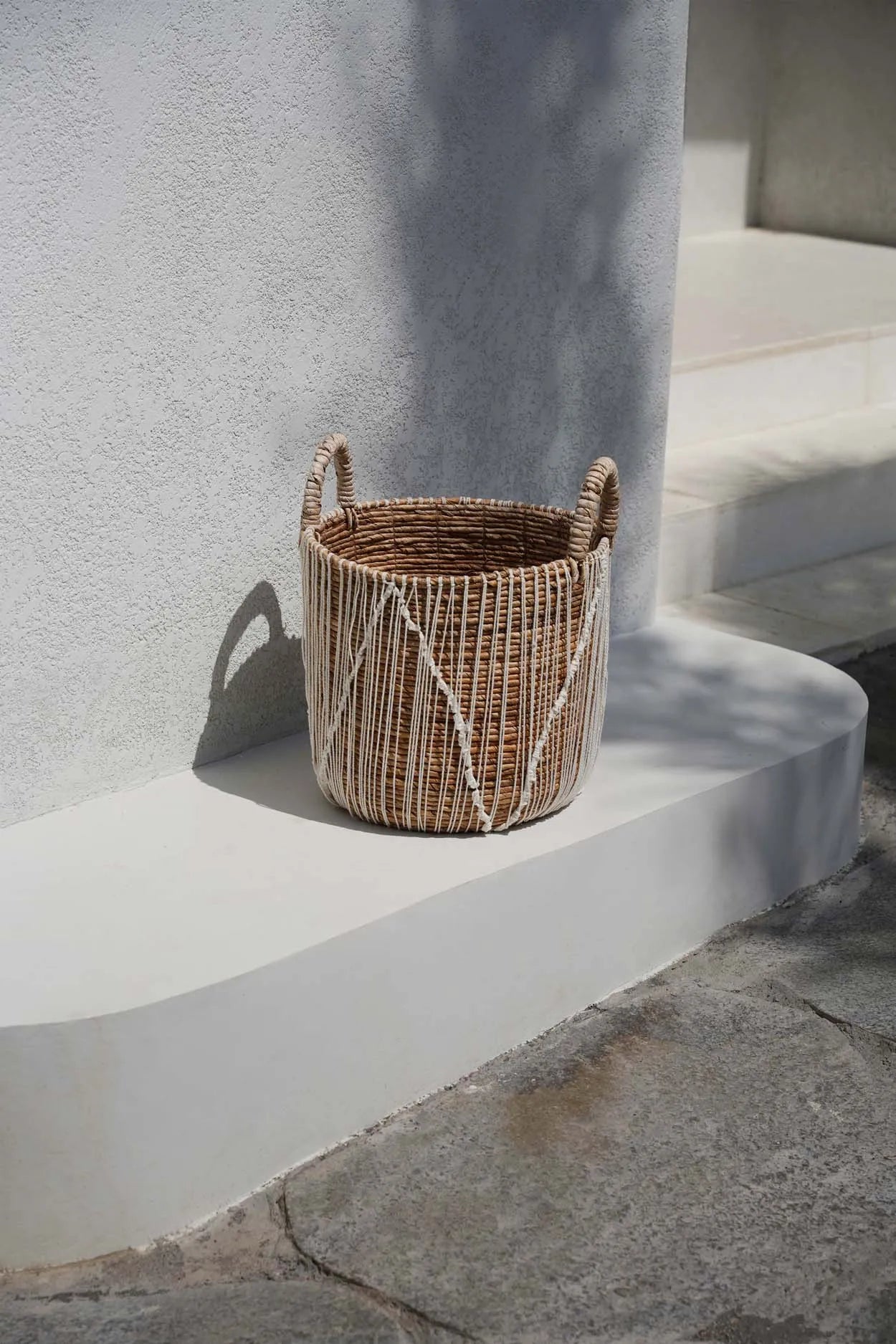 The Straight Stitched Macrame Basket - L in cotton — handmade luxury storage basket curated by Laiyahome — view 4