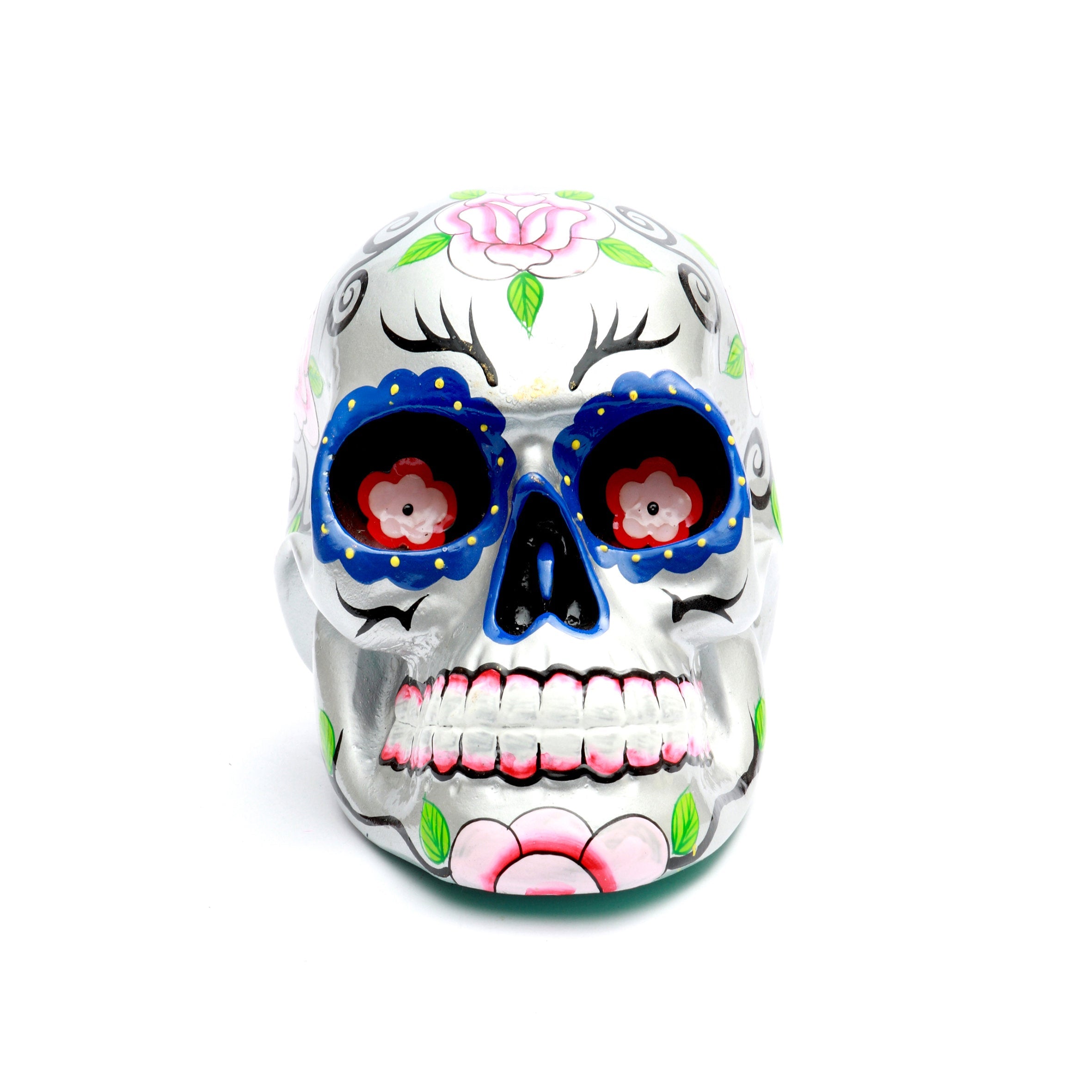 The Mexican Sugar Skull Silver - S in polyresin — handmade luxury statue curated by Laiyahome