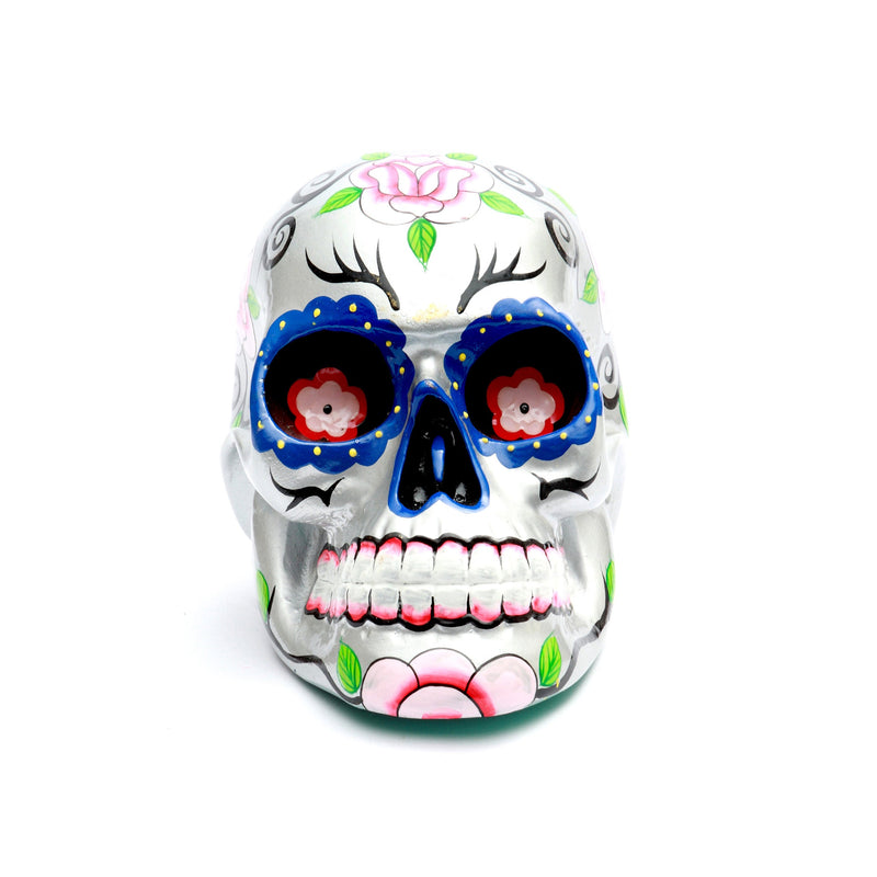 The Mexican Sugar Skull Silver - S in polyresin — handmade luxury statue curated by Laiyahome