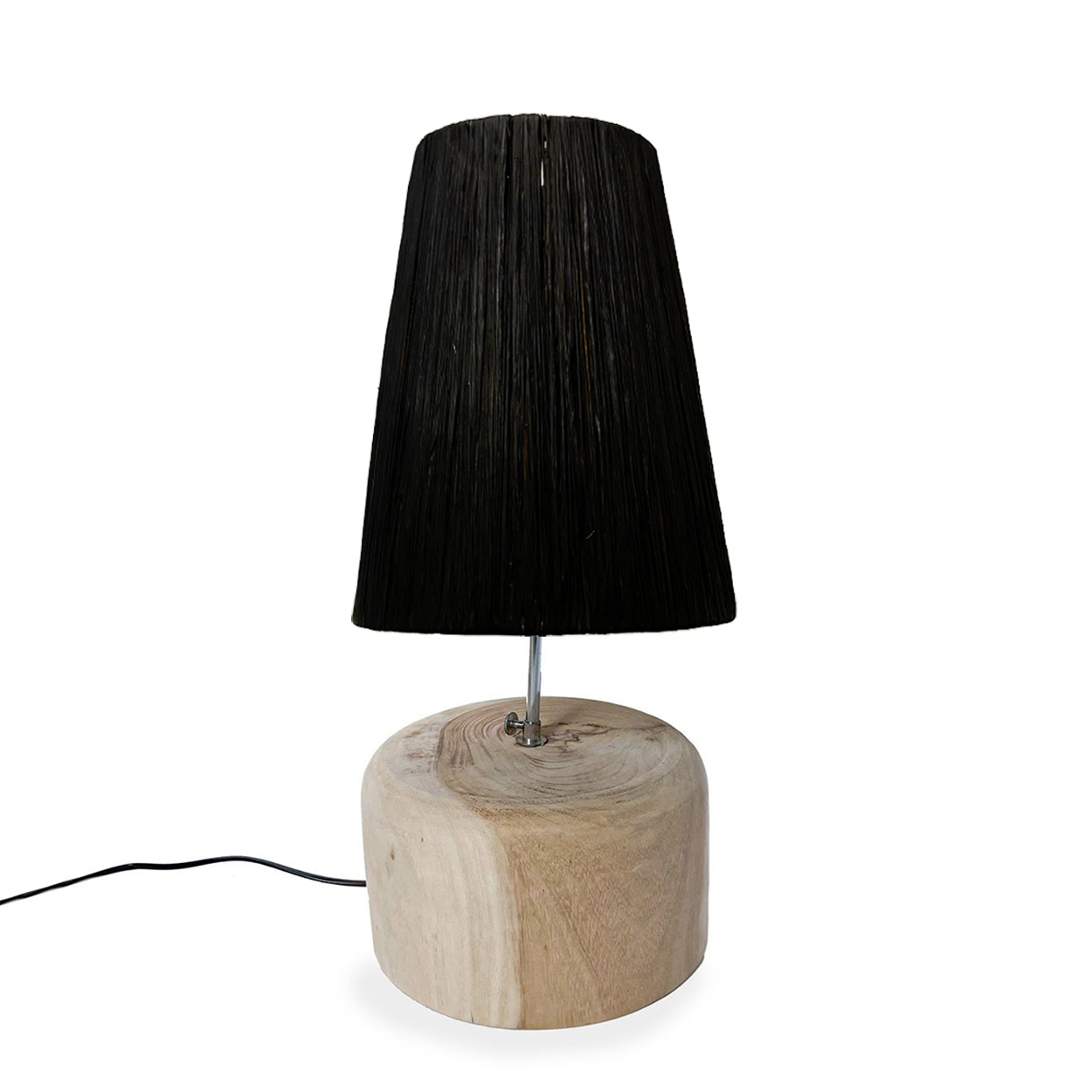 Lampe de table en bois de teck et raphia - Noir naturel