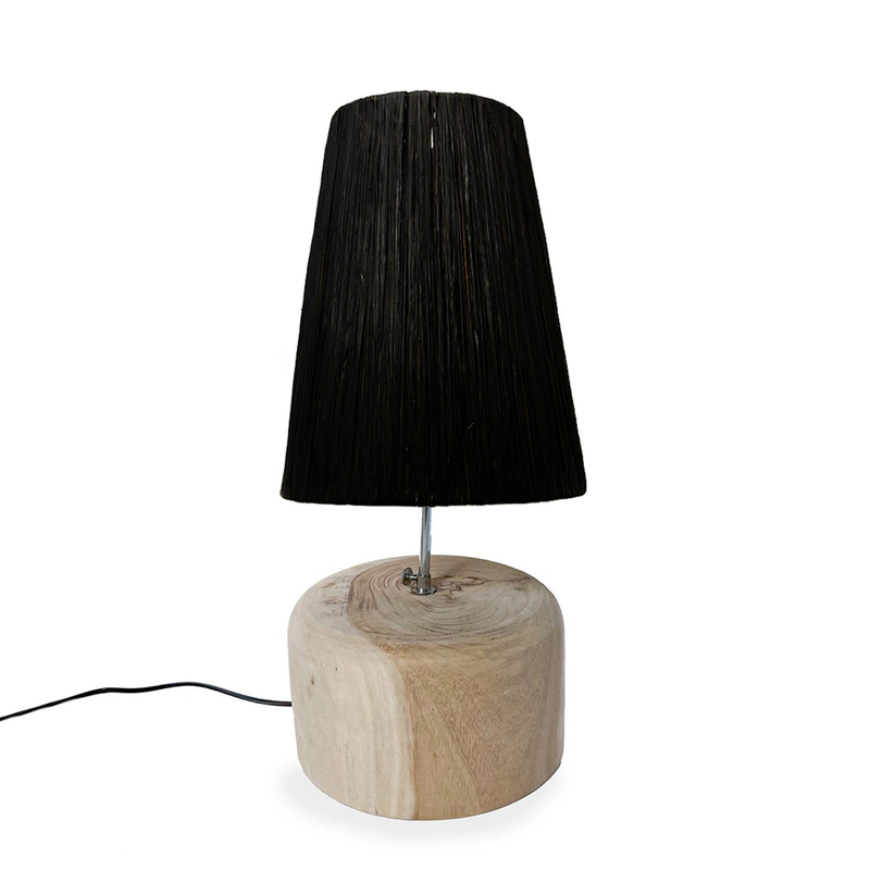 The Raffia Teak Wood Table Lamp - Natural Black