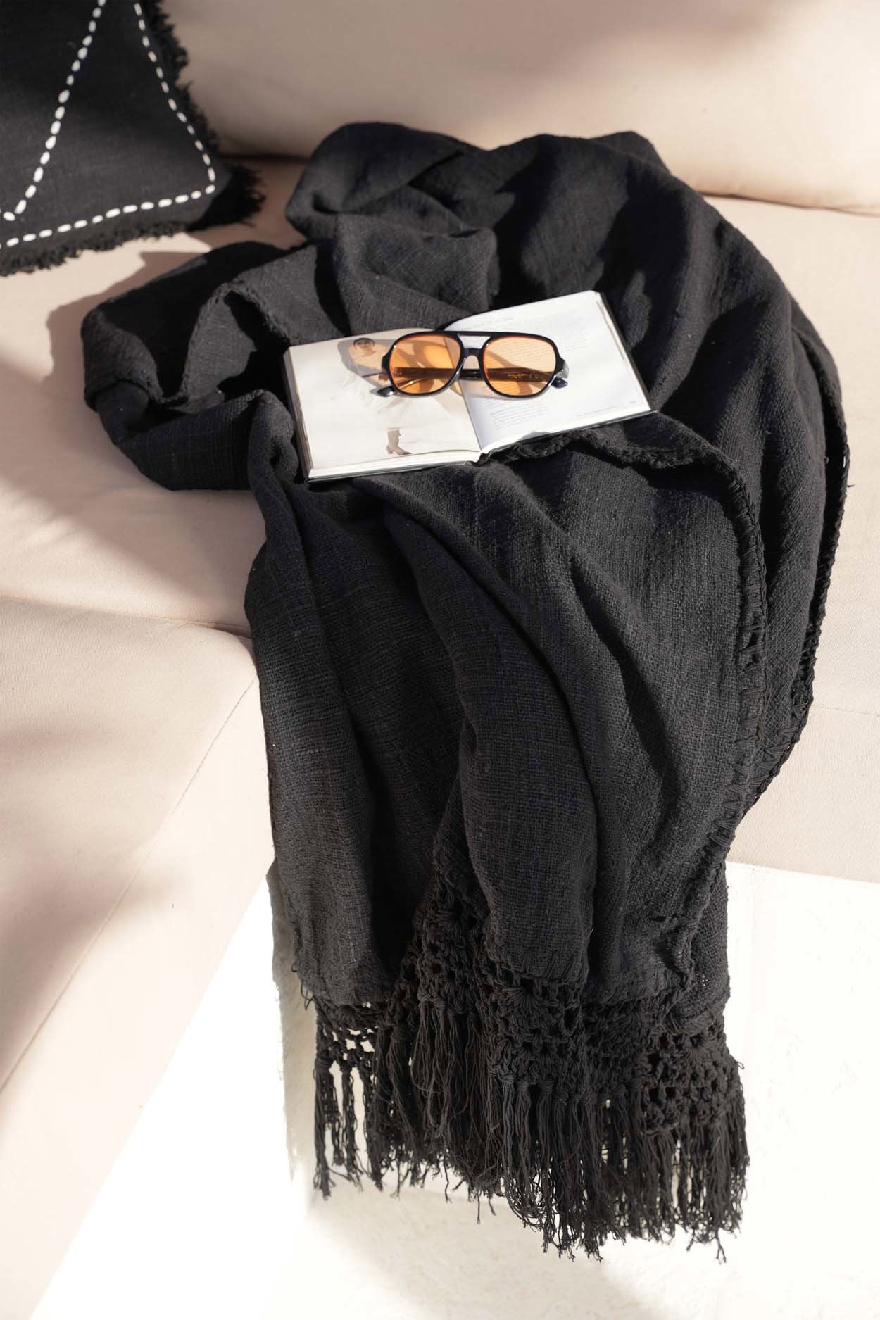 The Gypsy Bed Throw - Black in cotton — handmade luxury throw blanket curated by Laiyahome — view 2