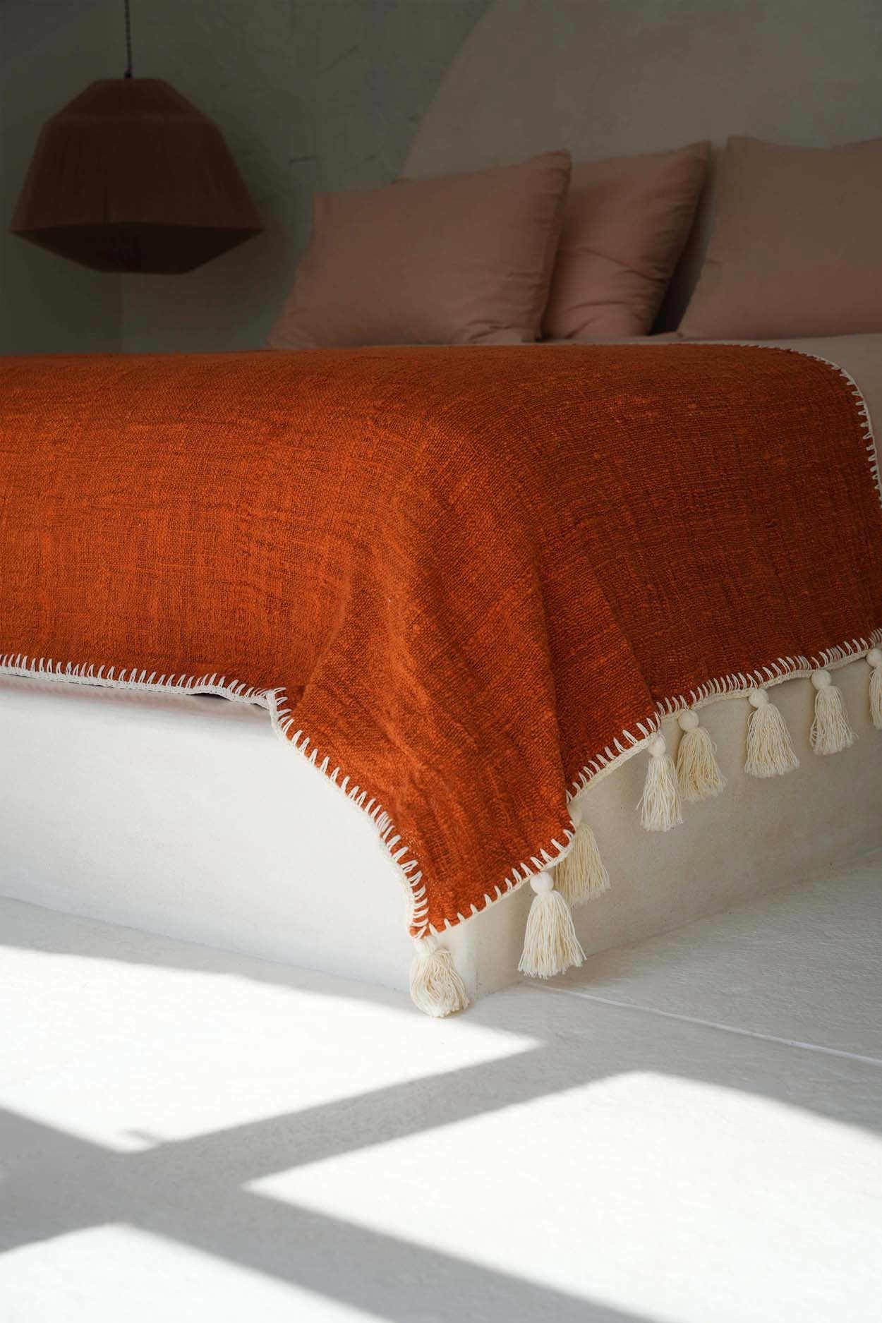 The Stitch Bed Throw - Terracotta in cotton — handmade luxury throw blanket curated by Laiyahome — view 2