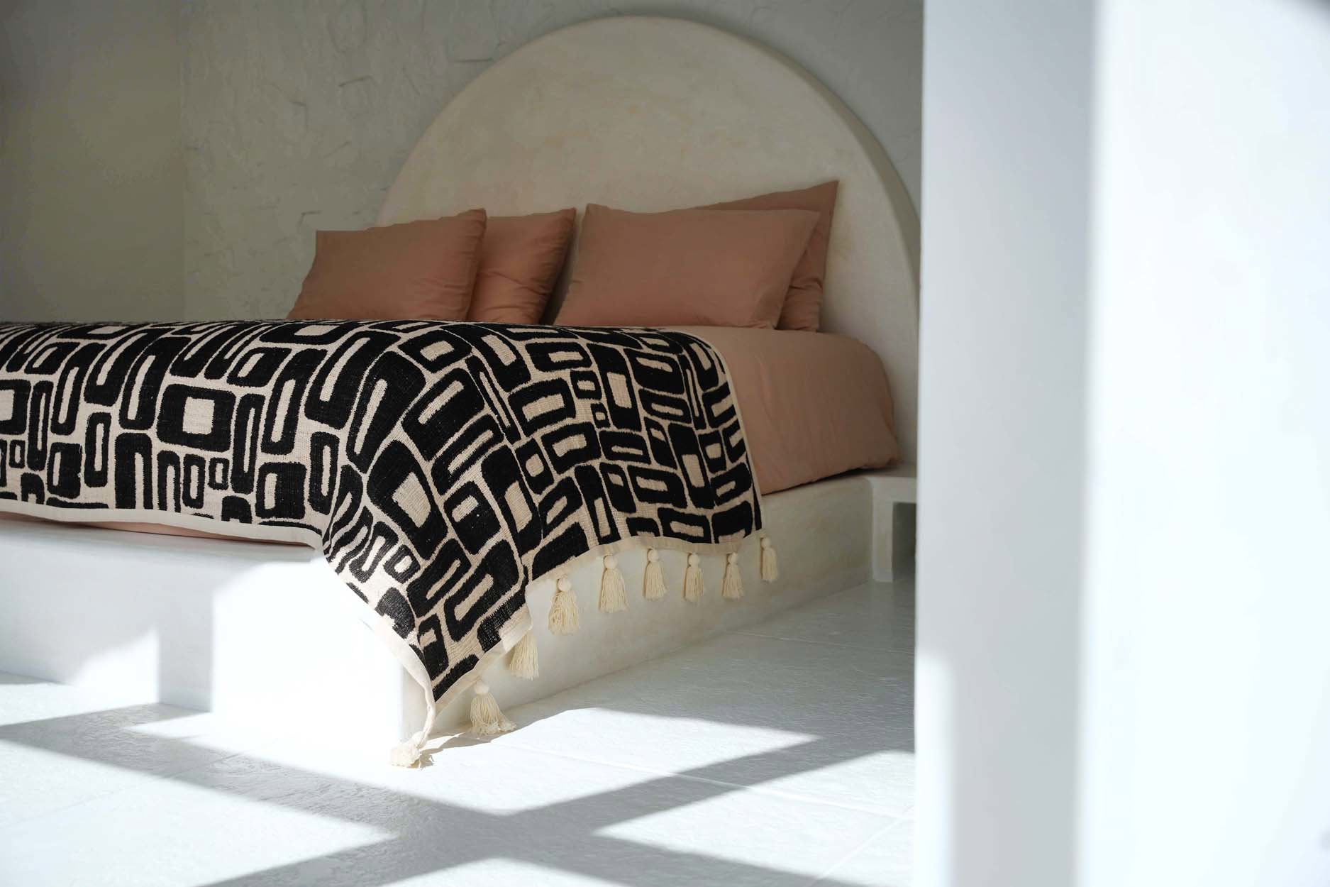 Manta de cama asteca - Preto natural