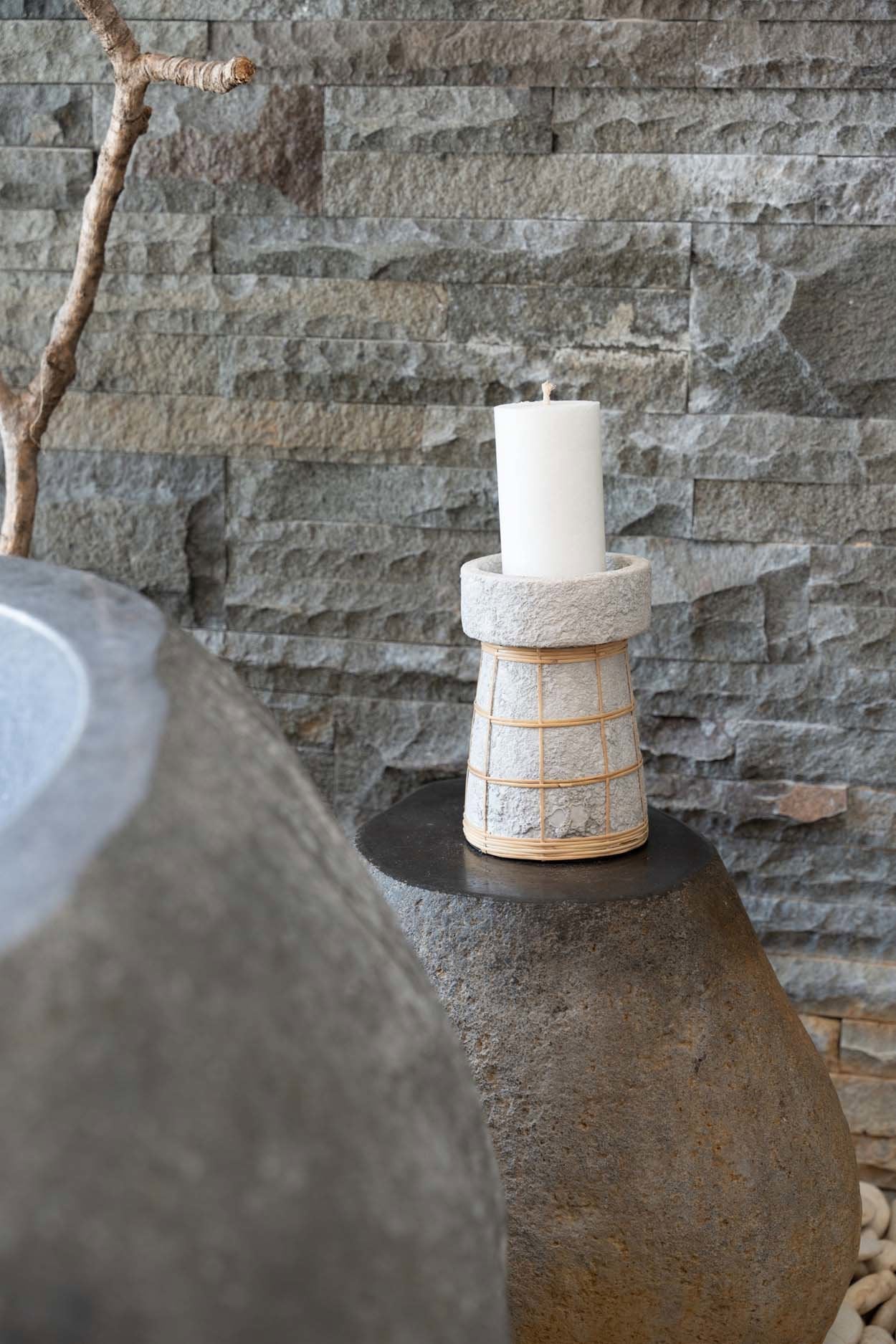 The Serene Candle Holder - Concrete Natural - L in terracotta — handmade luxury tea light holder curated by Laiyahome — view 2