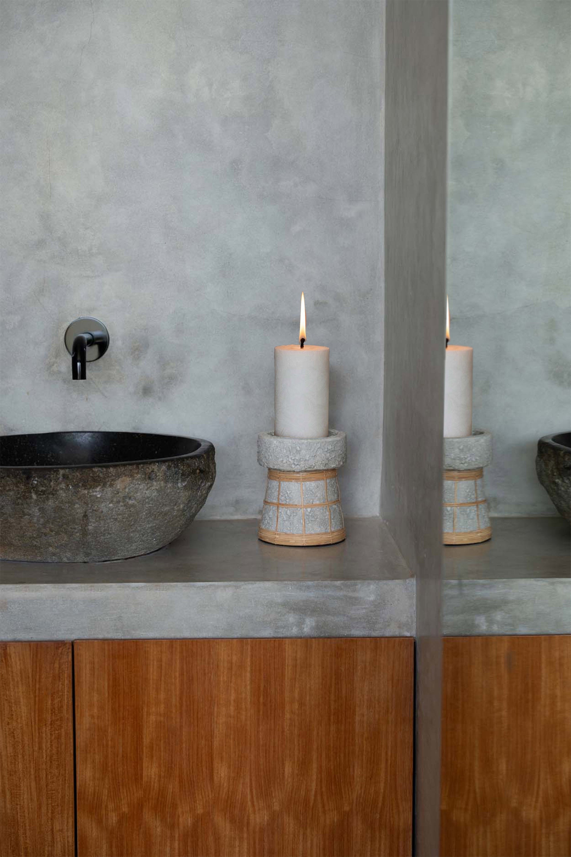 The Serene Candle Holder - Concrete Natural - M in terracotta, earthenware — handmade luxury tea light holder curated by Laiyahome — view 2