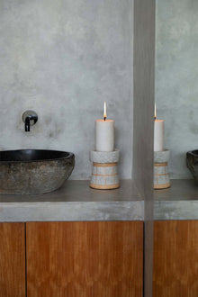 The Serene Candle Holder - Concrete Natural - M in terracotta, earthenware — handmade luxury tea light holder curated by Laiyahome — view 2