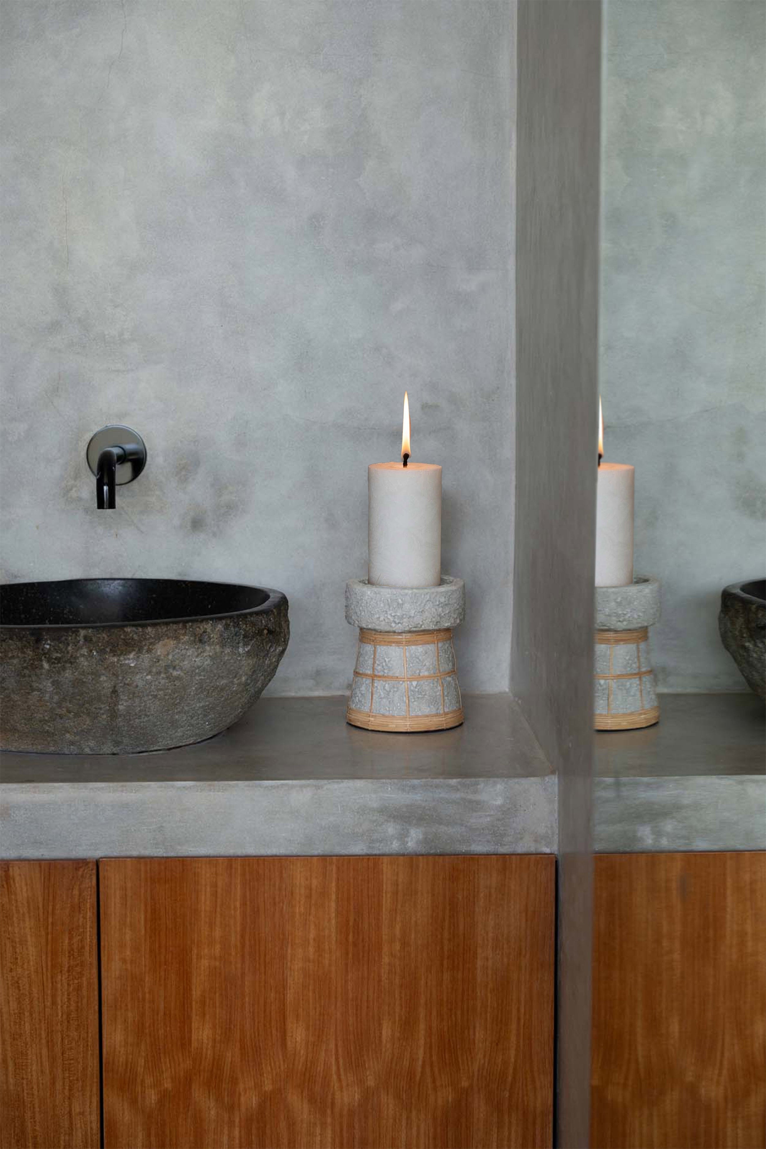 The Serene Candle Holder - Concrete Natural - M in terracotta, earthenware — handmade luxury tea light holder curated by Laiyahome — view 2