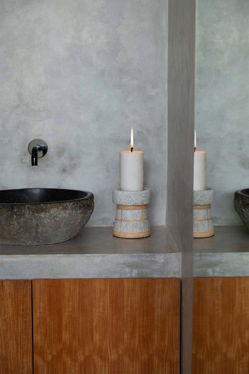 The Serene Candle Holder - Concrete Natural - M in terracotta, earthenware — handmade luxury tea light holder curated by Laiyahome — view 2