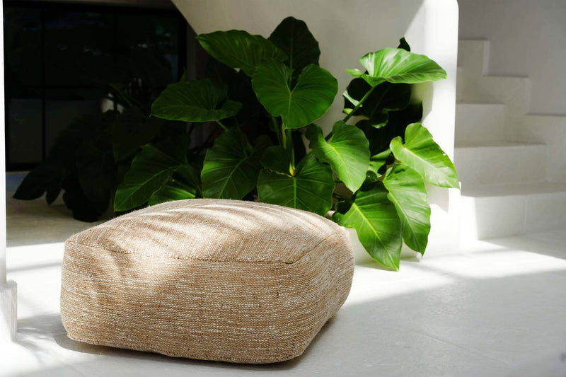 The Comfy Pouffe - Beige in cotton — handmade luxury ottoman curated by Laiyahome — view 2