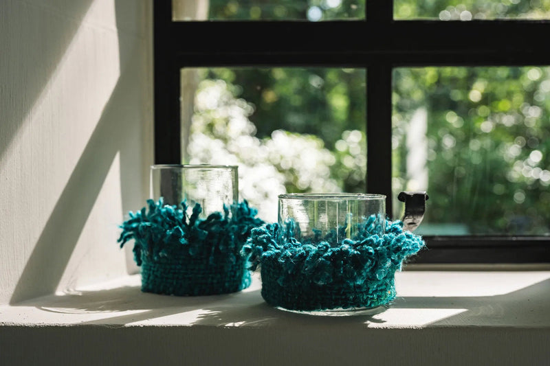 The Oh My Gee Candle Holder - Aqua - M in cotton — handmade luxury tea light holder curated by Laiyahome — view 2