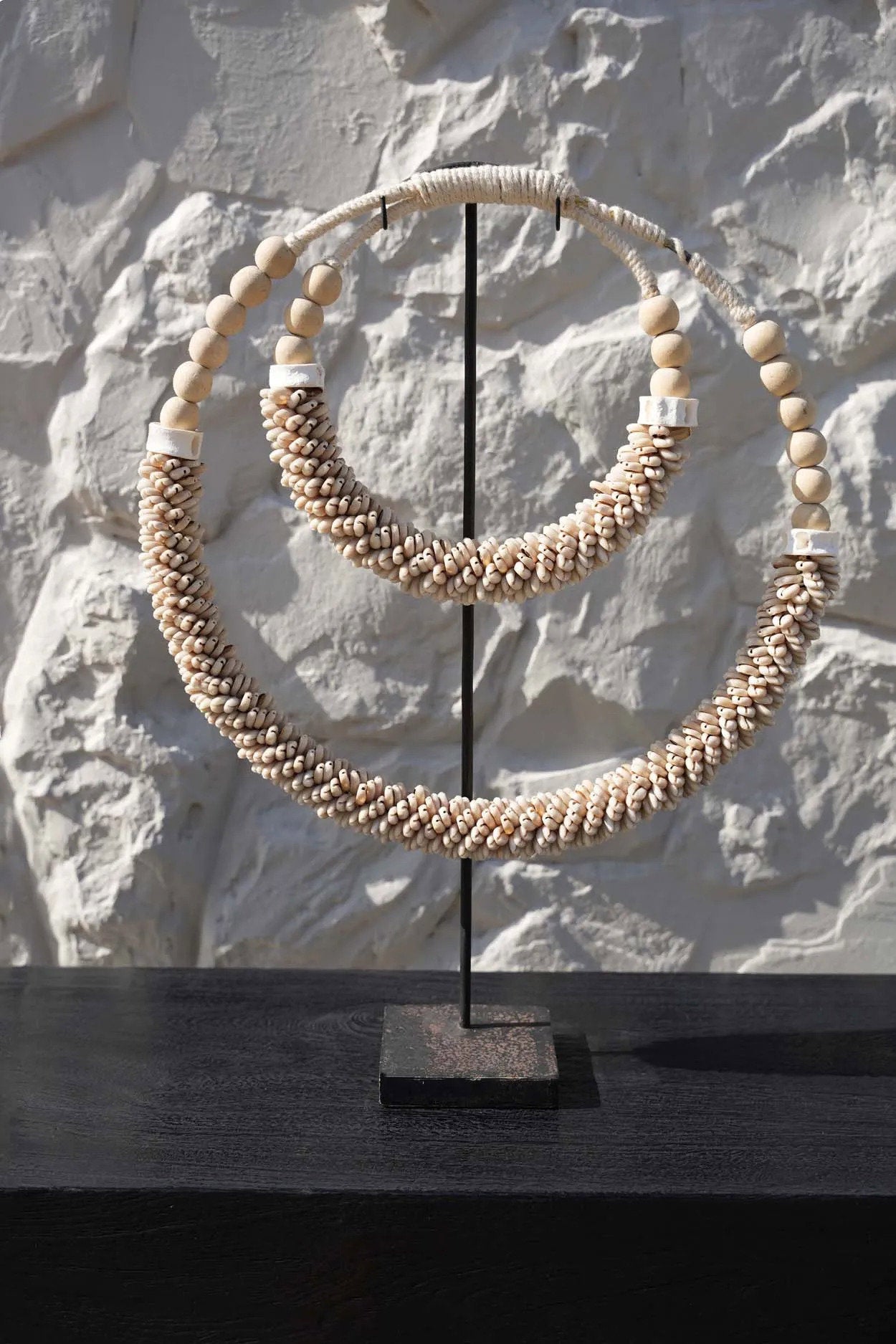 The Double Shell Necklace On Stand - Natural in cotton — handmade luxury standing decoration curated by Laiyahome — view 2